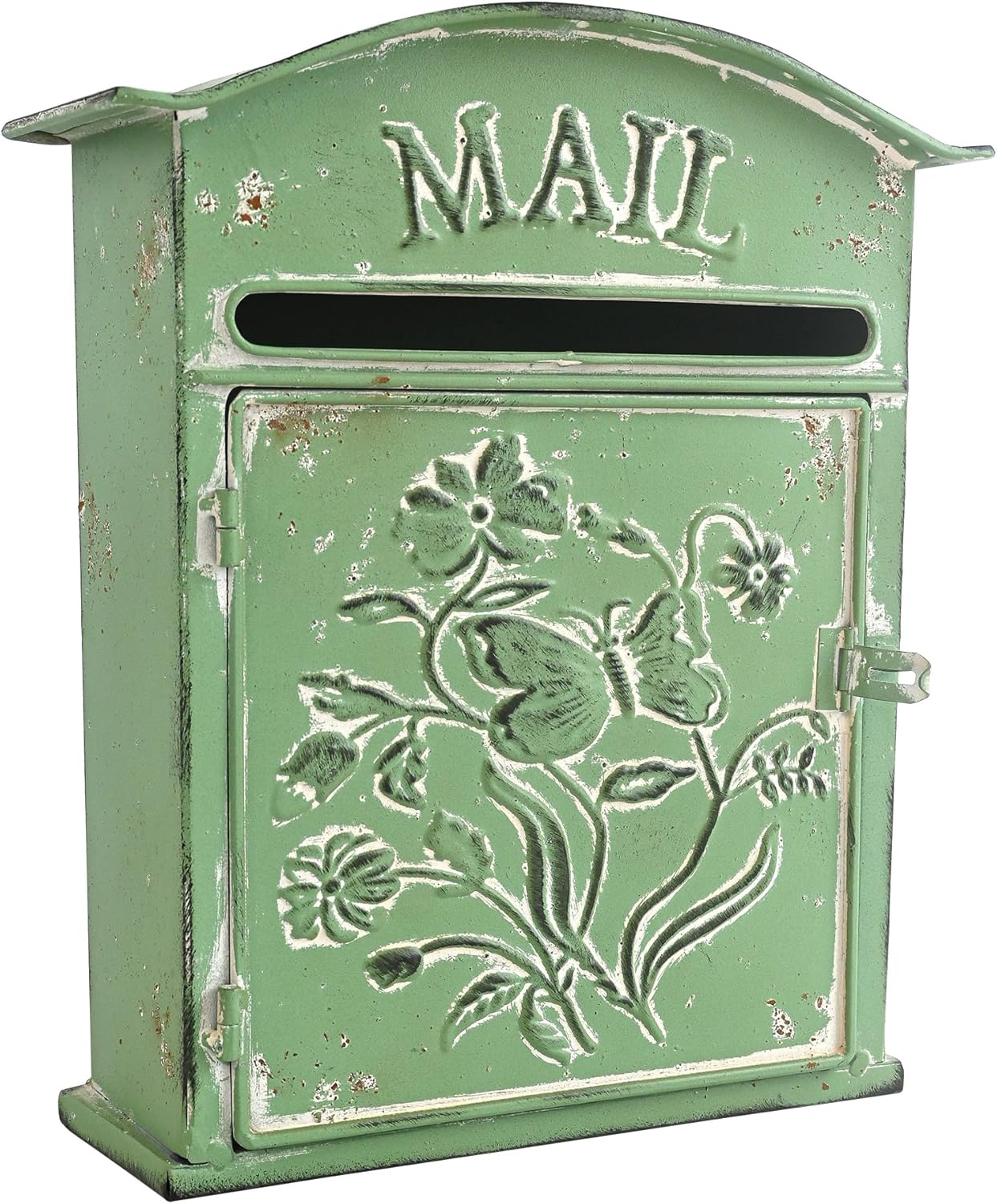 BIG FORTUNE Wall Mount Mailbox for House Outside Vintage Metal Door Mailbox Antique Style Nostalgic Charm Home Decor Garden Vintage English Cottage Decor Green