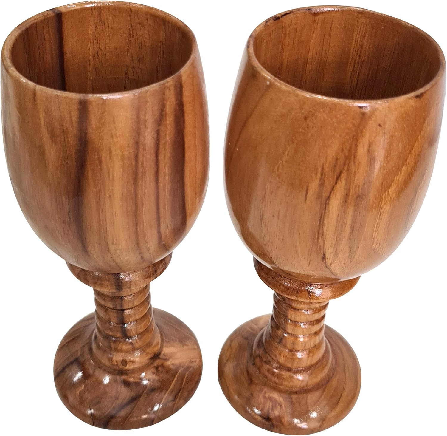CollectiblesBuy Wooden Goblet Drinking Dining Cup Gifting Collection Wine Chalice Pair Drinkware Vintage Style Handmade Wood Wine Glass Toasting