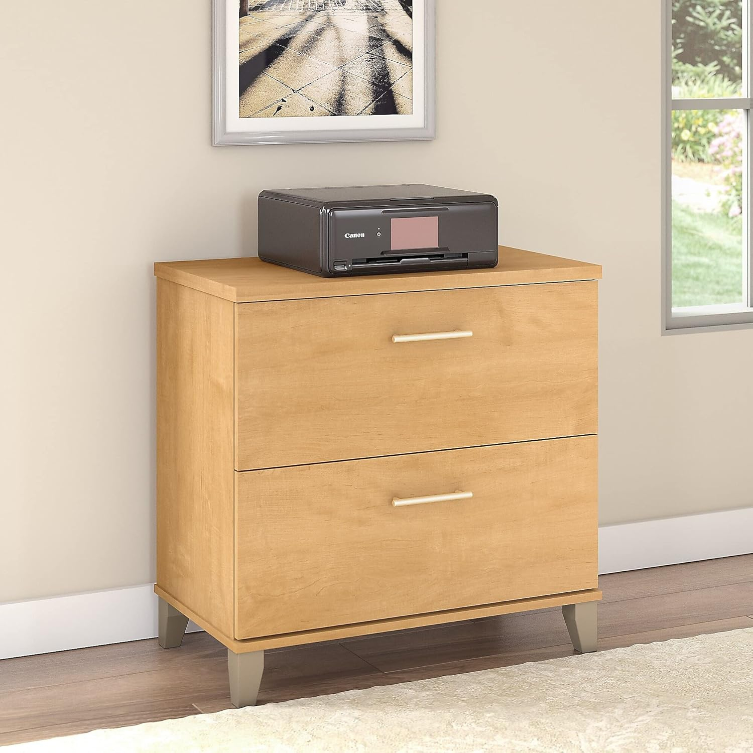 Maple Cross 2 Drawer Mobile Lateral Filing Cabinet
