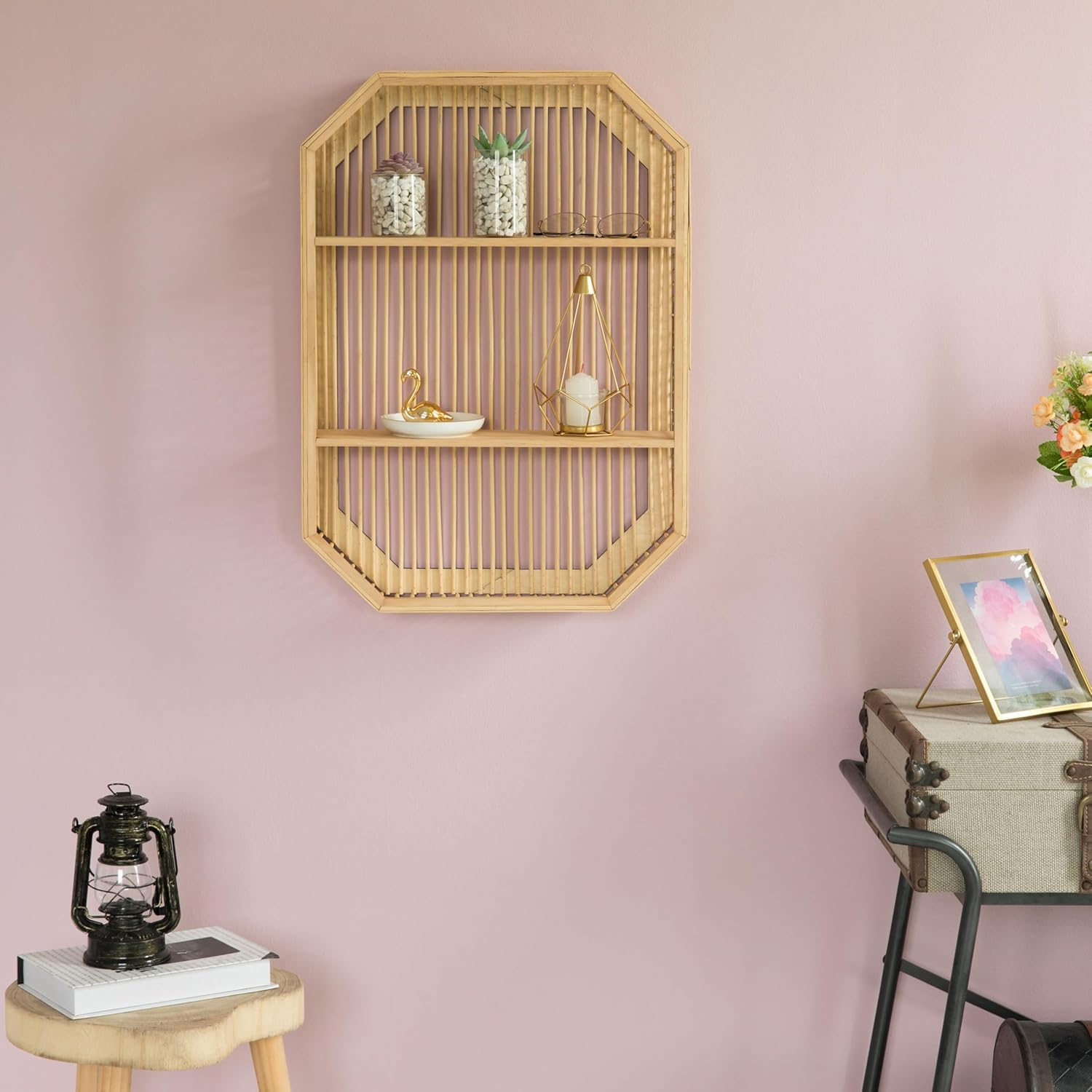 Decorative Rectangle Display Shelf With 2 Shelves for The Dining Room, Living Room, or Office.