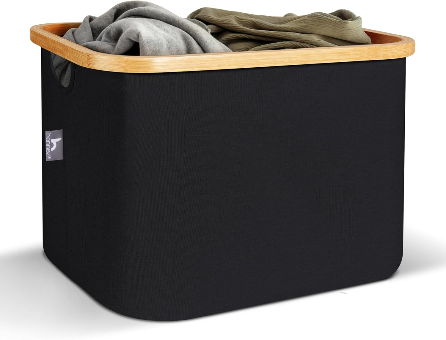 Hennez® Double Laundry Hamper with Lid, 2x Removable Bags, Thic Fabric, Bamboo Hamper 140Liter - 36gal - Light Gray