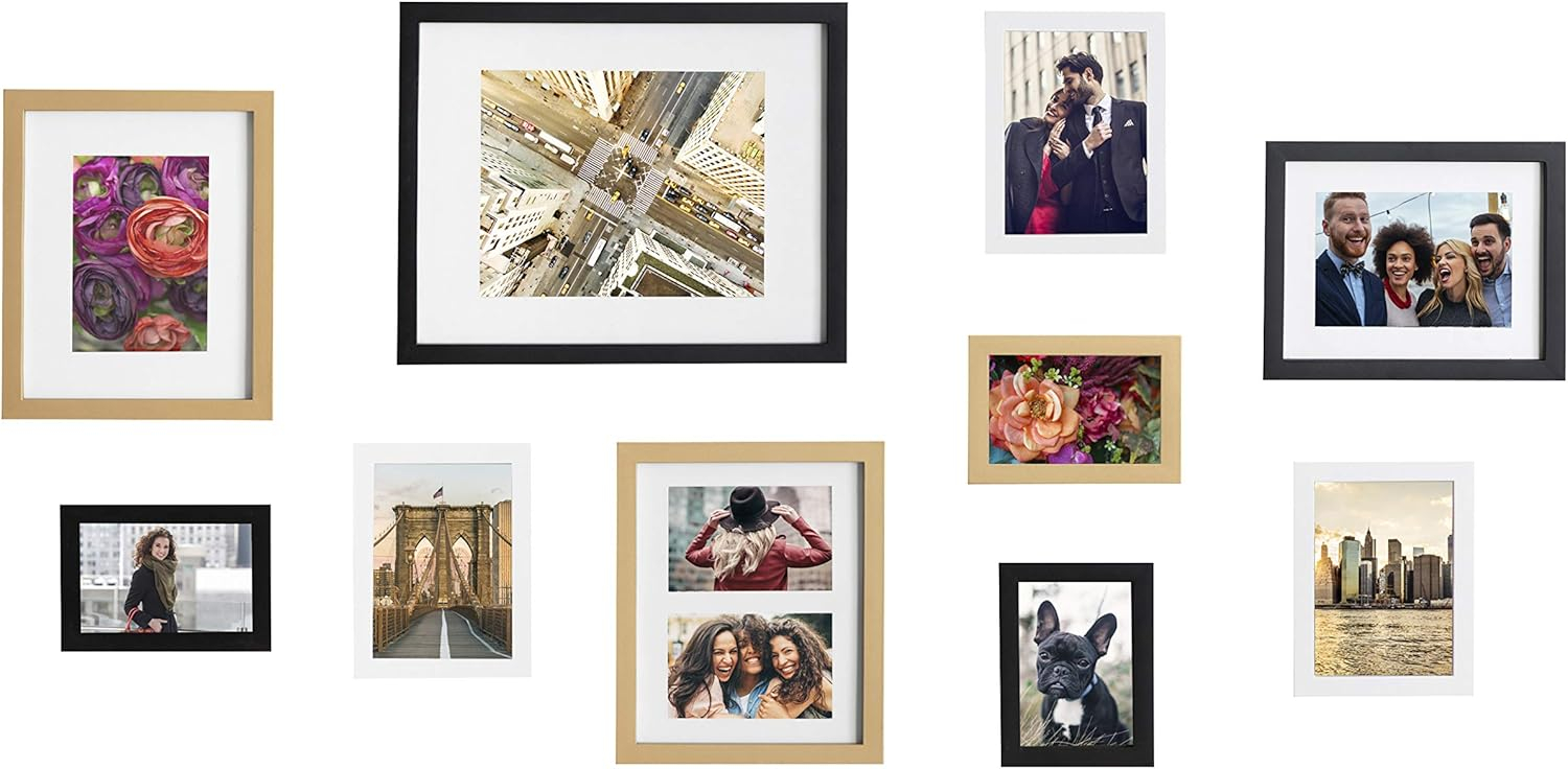 Kate and Laurel Gallery Modern Glam Frame Set, Set of 10, Black, White, and Gold