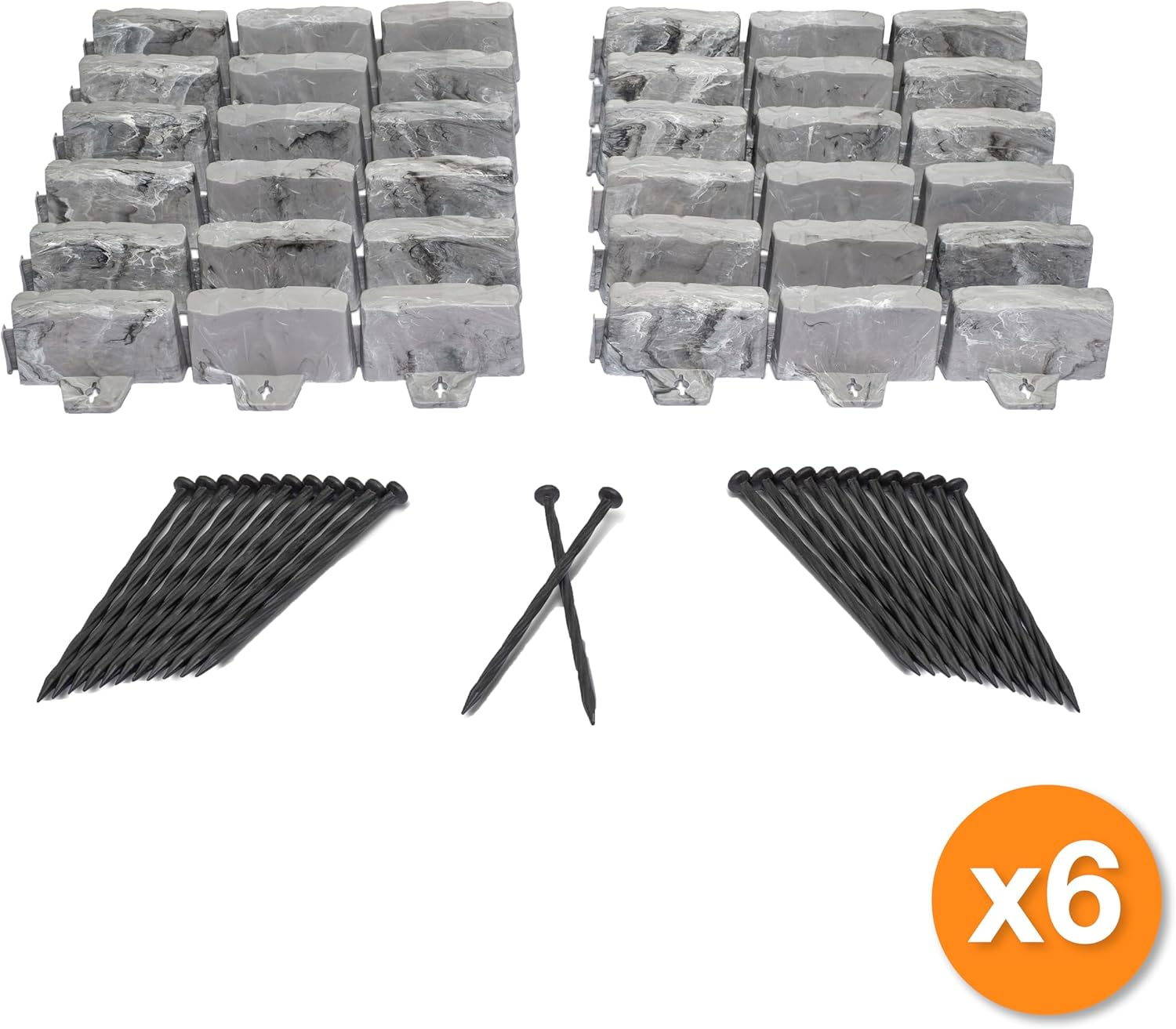 Slate Gray Faux Stone No-Dig Landscape Edging Kit with Anchoring Spikes