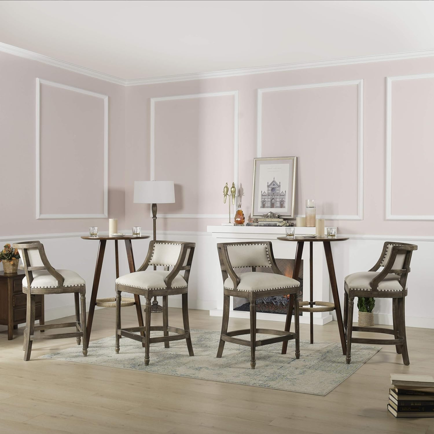 Jennifer Taylor Home Paris 26.5" Farmhouse Counter Height Bar Stool Light Beige