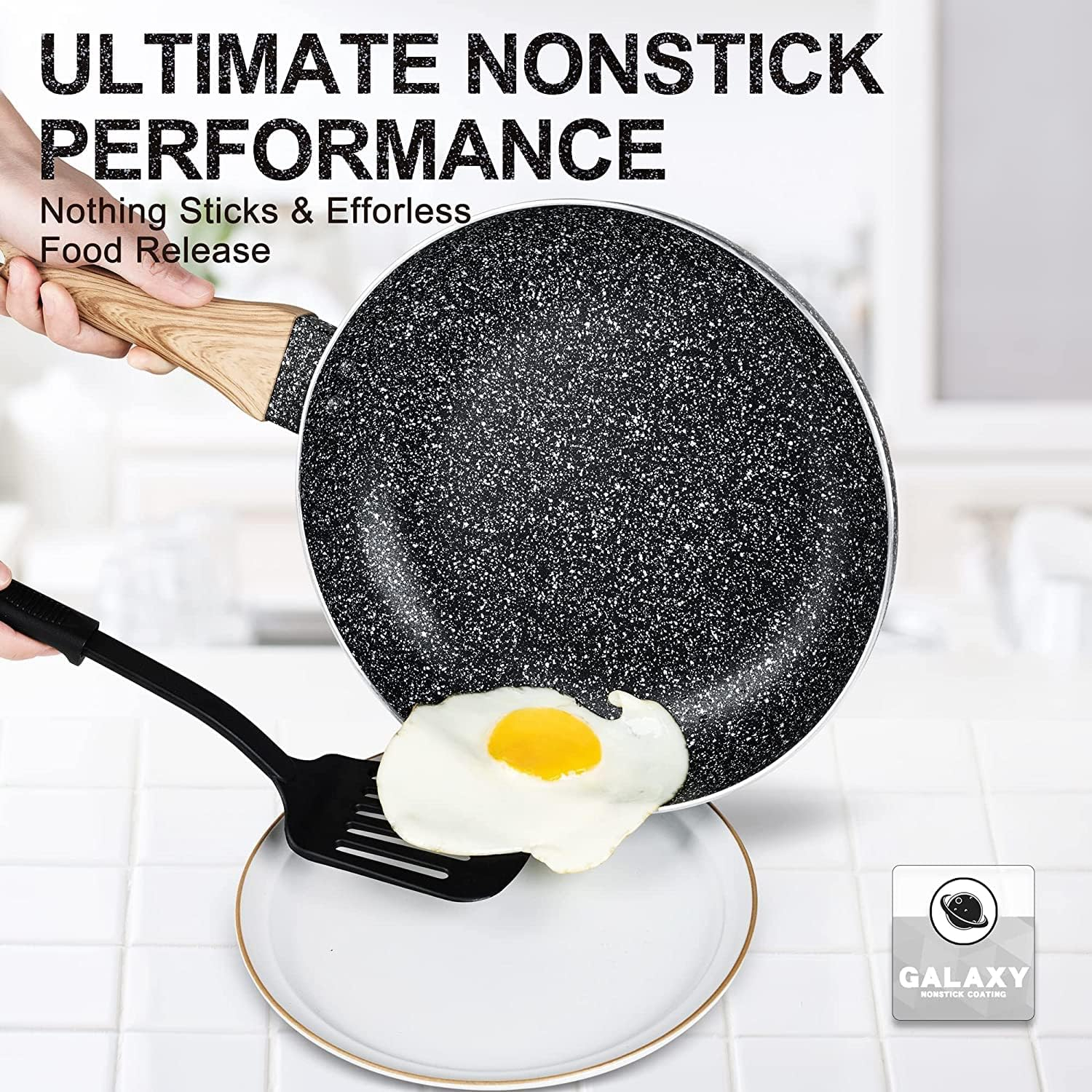 MICHELANGELO Non Stick Frying Pans - 8"+9.5"+11" Nonstick Frying Pan Set with Non-Toxic Stone Coating, Frying Pans Nonstick with Anti-Scald Handle, Induction Compatible
