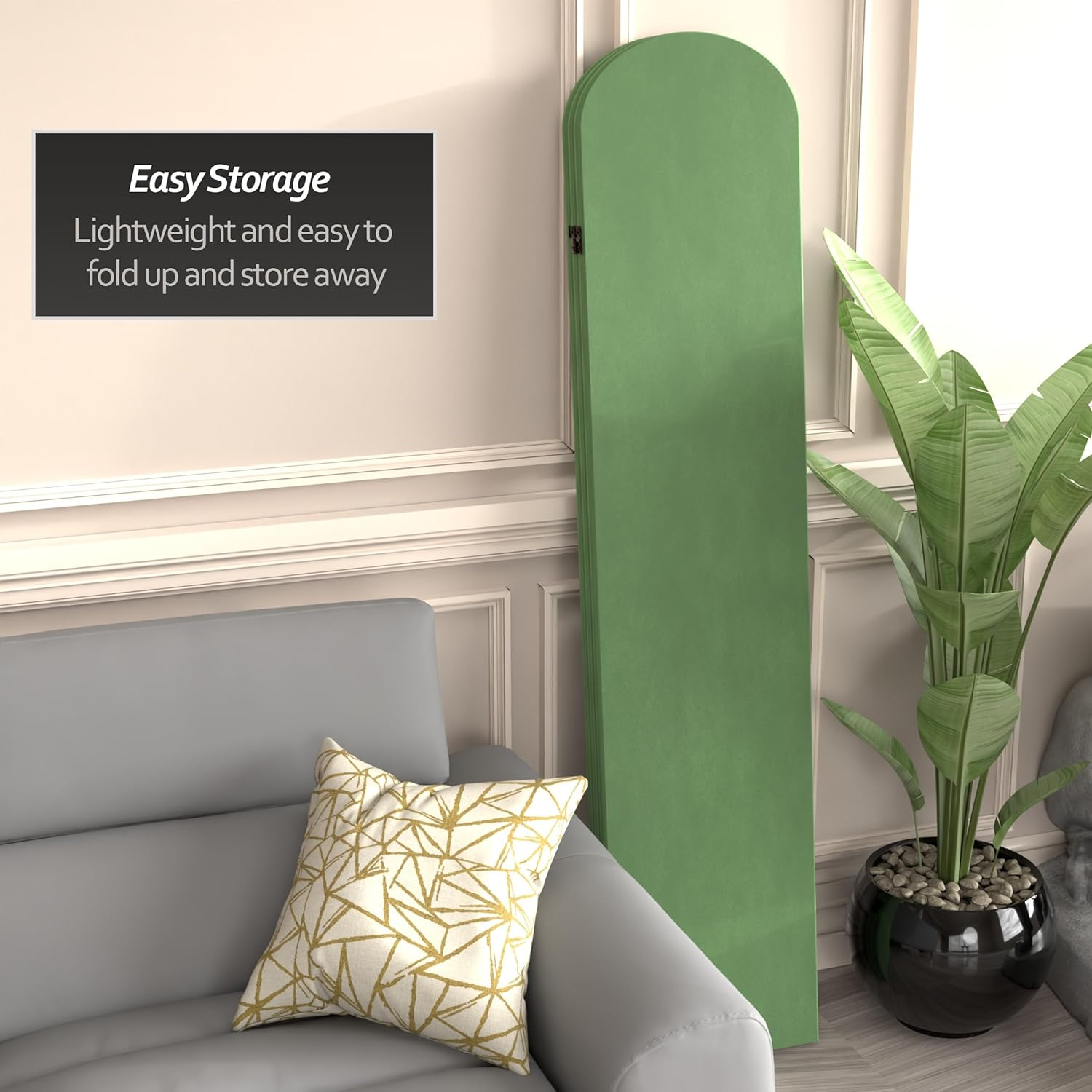 6 ft. Classic Arch Velvet Room Divider Green 3 Panel