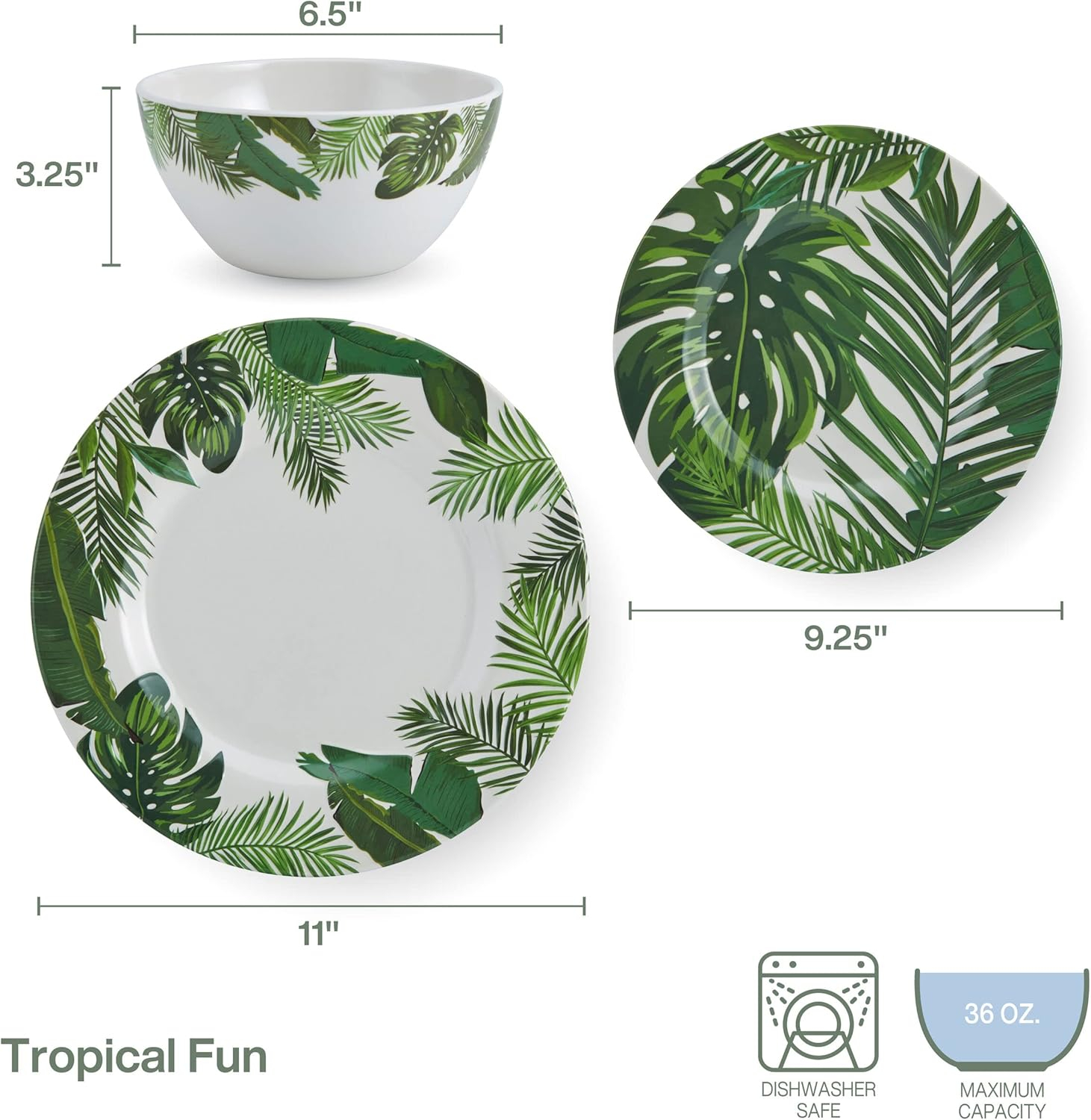 Fitz and Floyd Tropical Fun Melamine 12 Piece Set, Service for 4