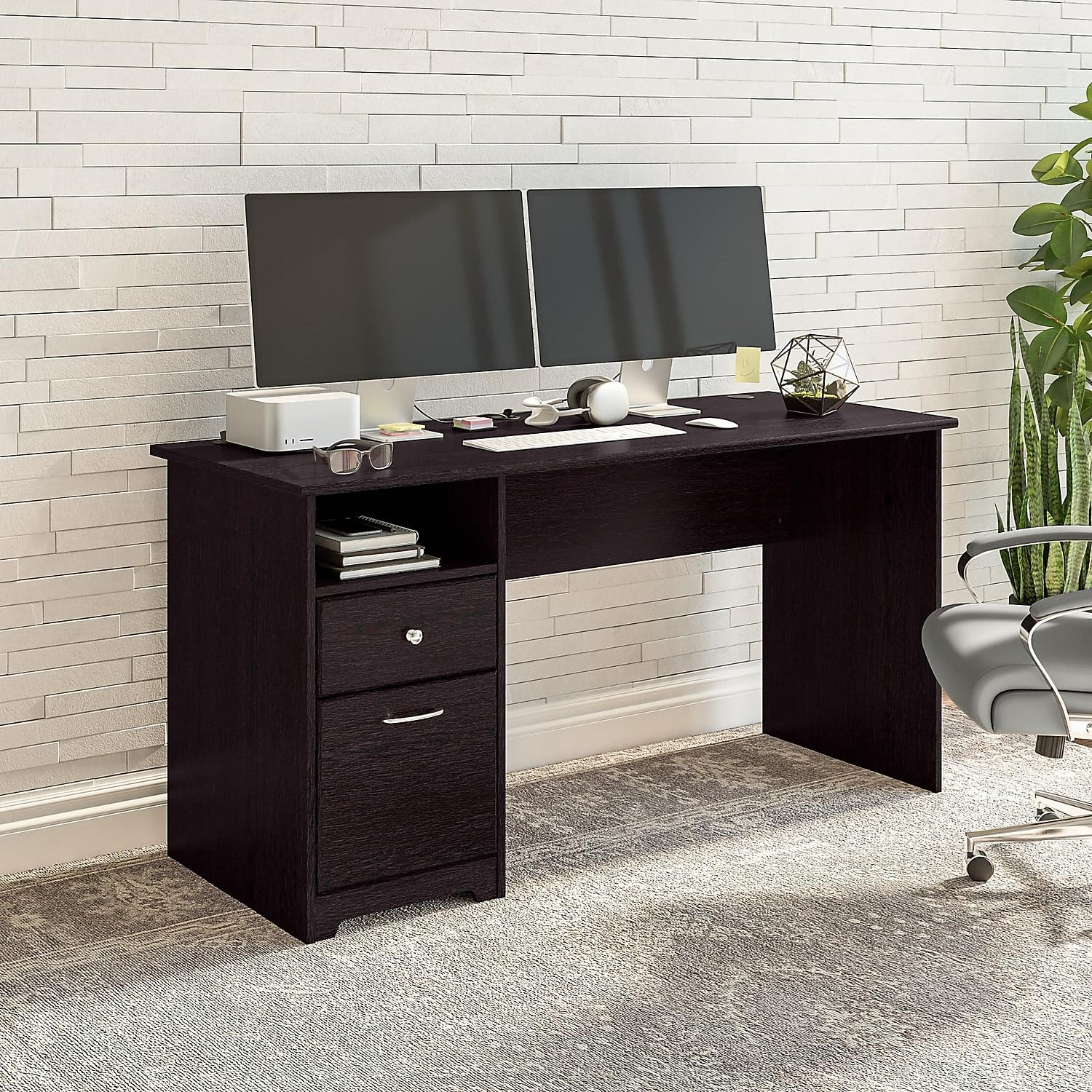 Bush Furniture Cabot 60" Computer Desk with Storage, Espresso Oak