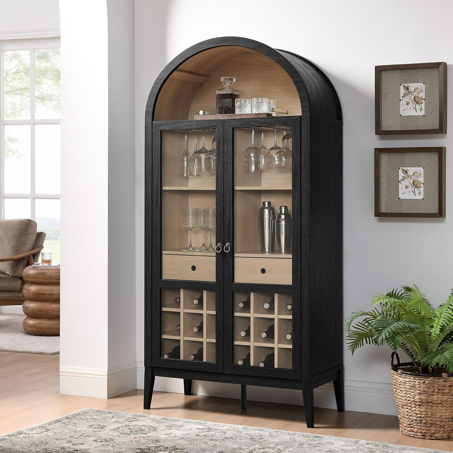 Modway Nolan Arched Bar Cabinet in Black