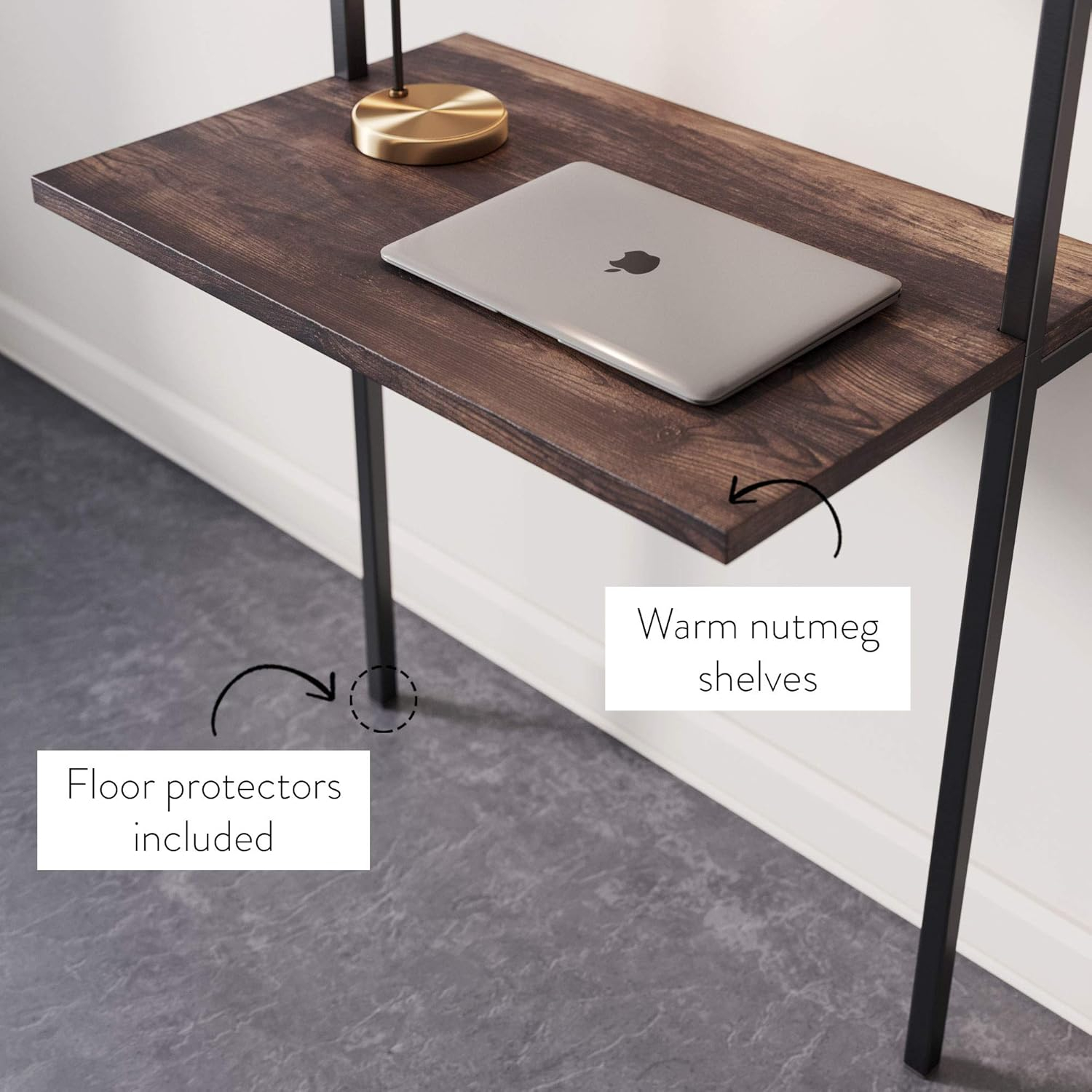 Theo 2-Shelf Industrial Wall Mount Ladder Table, Small Computer Desk, Nutmeg/Matte Black