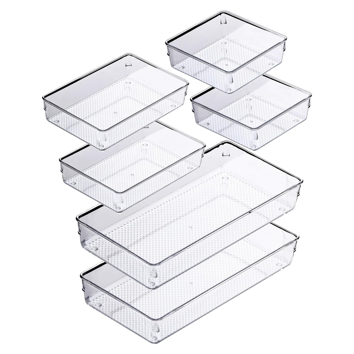 ihomecooker 3 Pack Clear Plastic Drawer Organizer Tray Cutlery Utensil Makeups Drawer Silverware Organizers 12" X 6"… (6P(6X6+6X9+6X15))