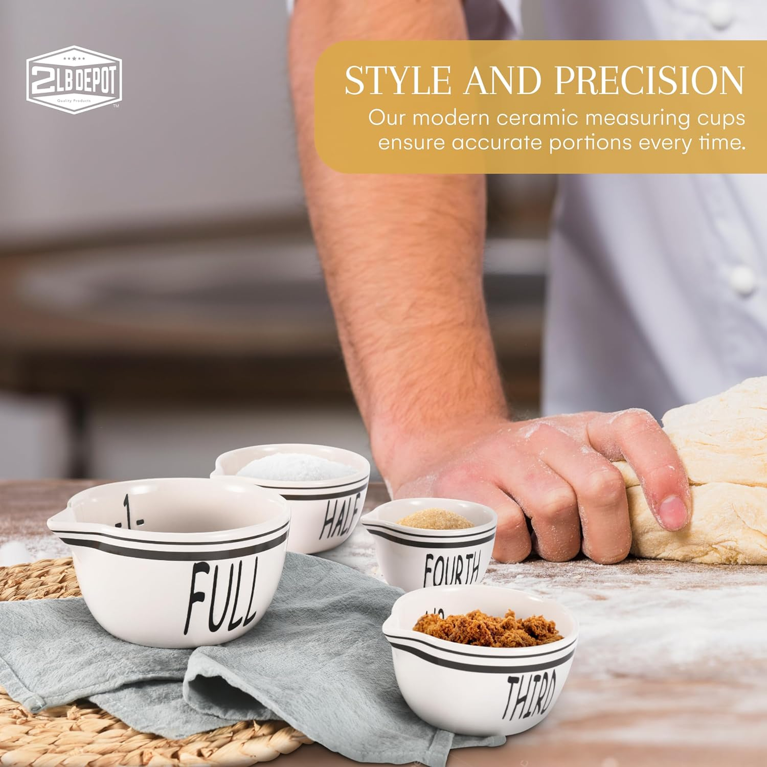2LB Depot Ceramic Measuring Cups Set of 4 - Precise Cooking Measurements - Modern Design for Kitchen, Wet & Dry Ingredients - Dishwasher Safe - 4 Cups Sizes - 1 cup, 1/2 cup, 1/3 cup, 1/4 cup