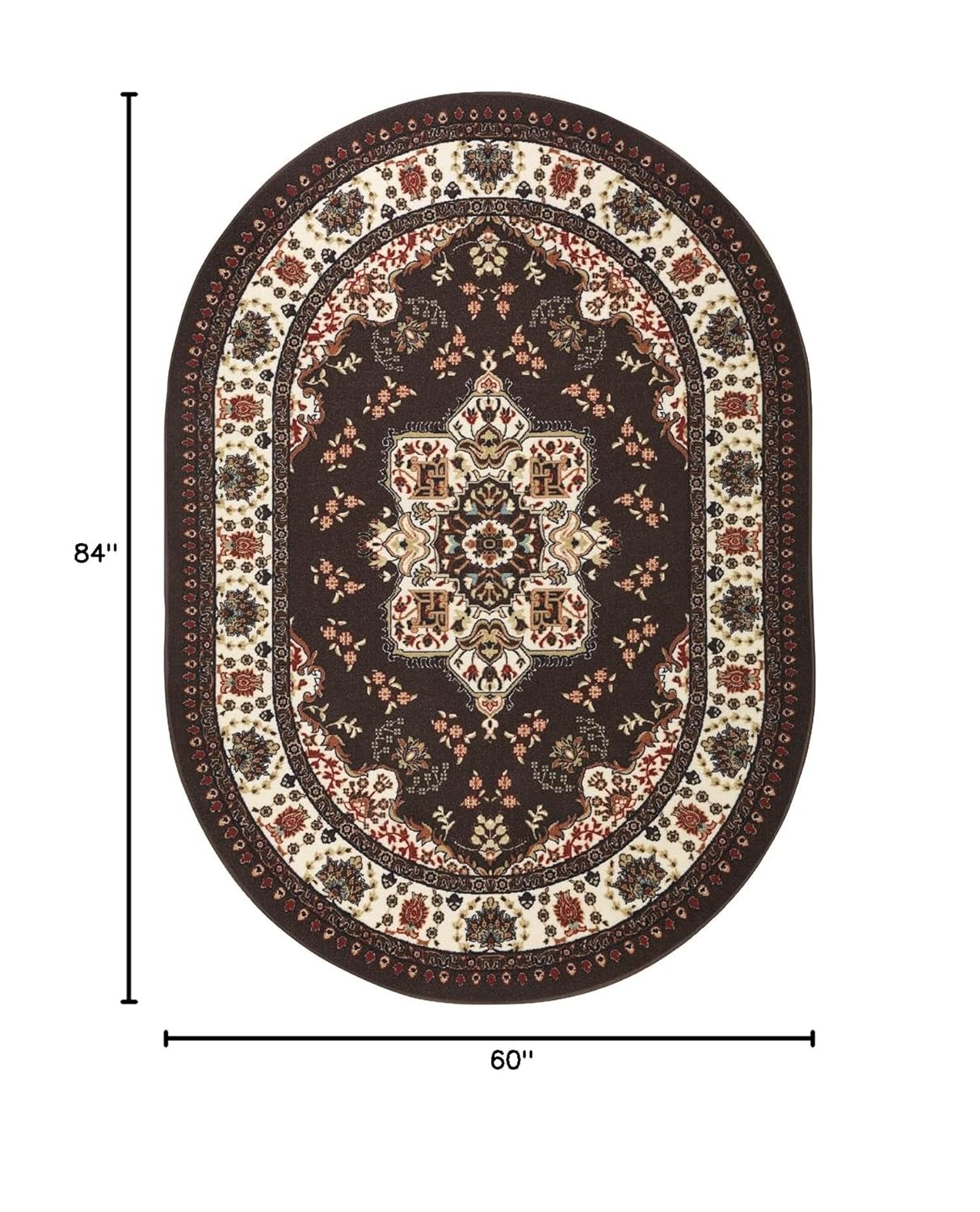 Antep Rugs Alfombras Oriental Traditional 5x7 Non-Skid (Non-Slip) Low Profile Pile Rubber Backing Indoor Area Rugs (Brown, 5' x 7' Oval)
