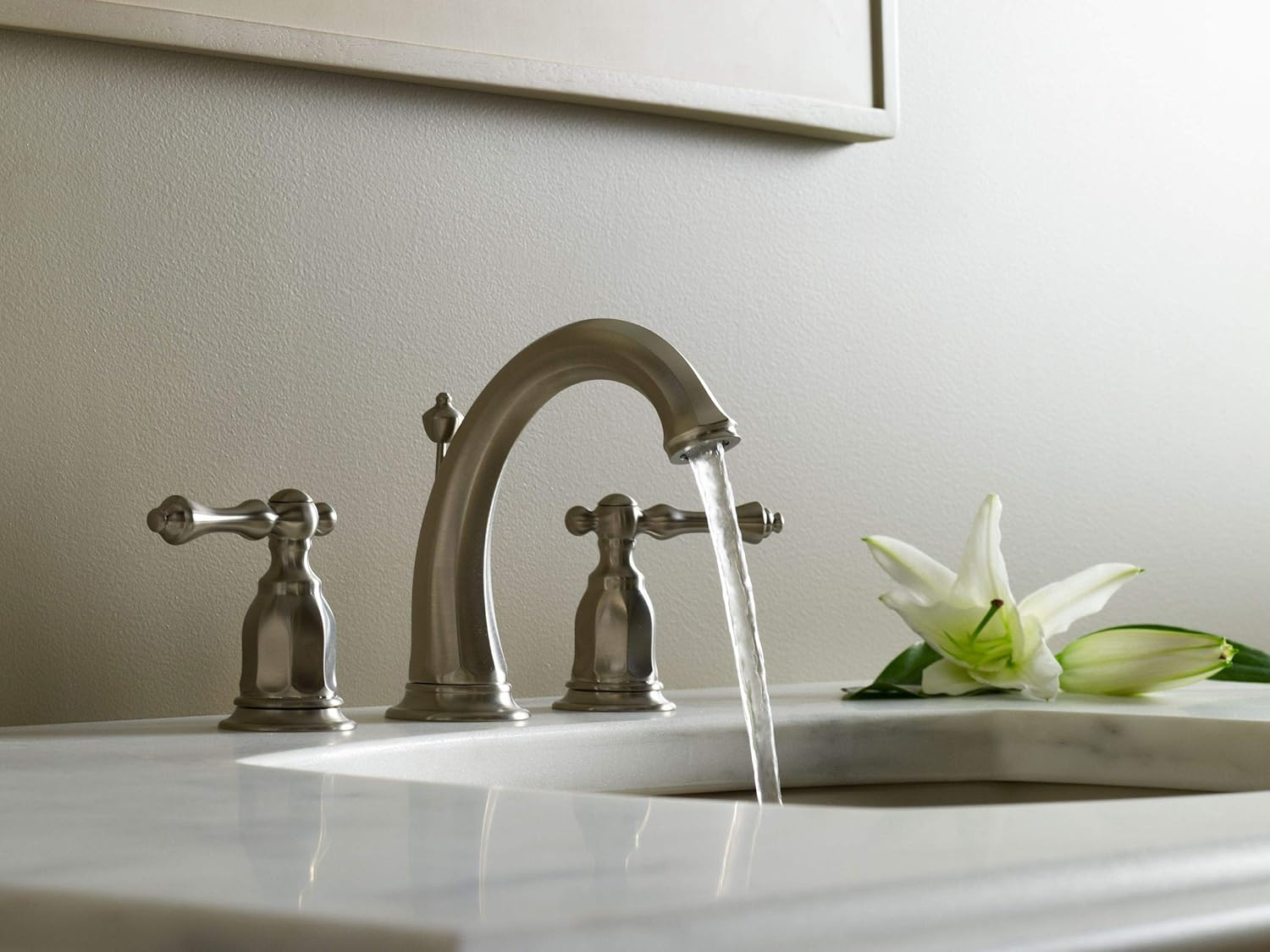 KOHLER 13491-4-CP Kelston Widespread Bathroom Faucet with Pop-Up Drain Assembly, 3-Hole 2-Handle Bathroom Sink Faucet, 1.2 gpm, Polished Chrome