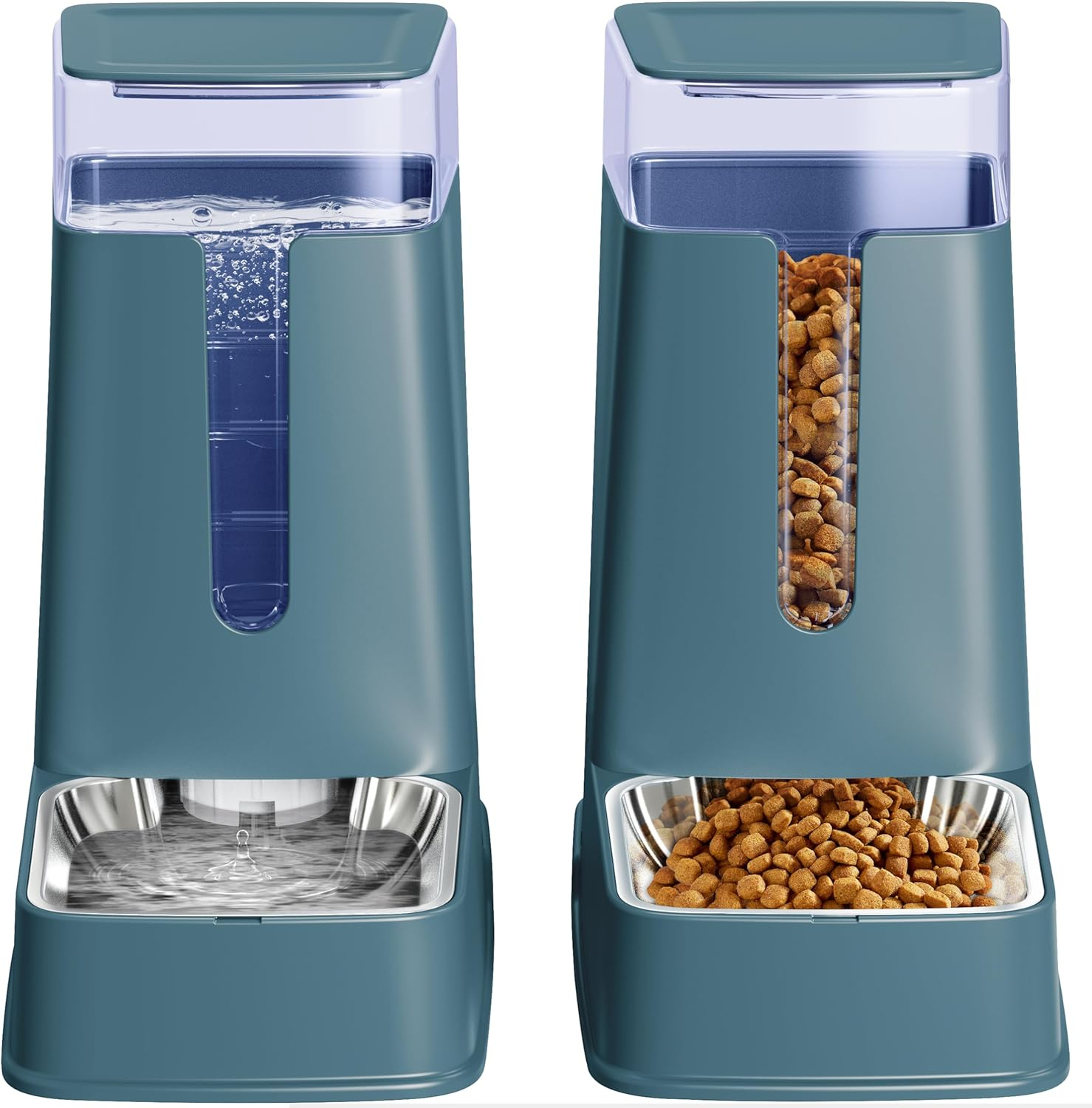 Automatic Cat Feeder and YPF5 Cat Water Dispenser in Set 2 Packs Automatic Dog Feeder and Dog Water Dispenser 1 Gallon for Small Medium Big Dog Pets Puppy Kitten (deep Gray)