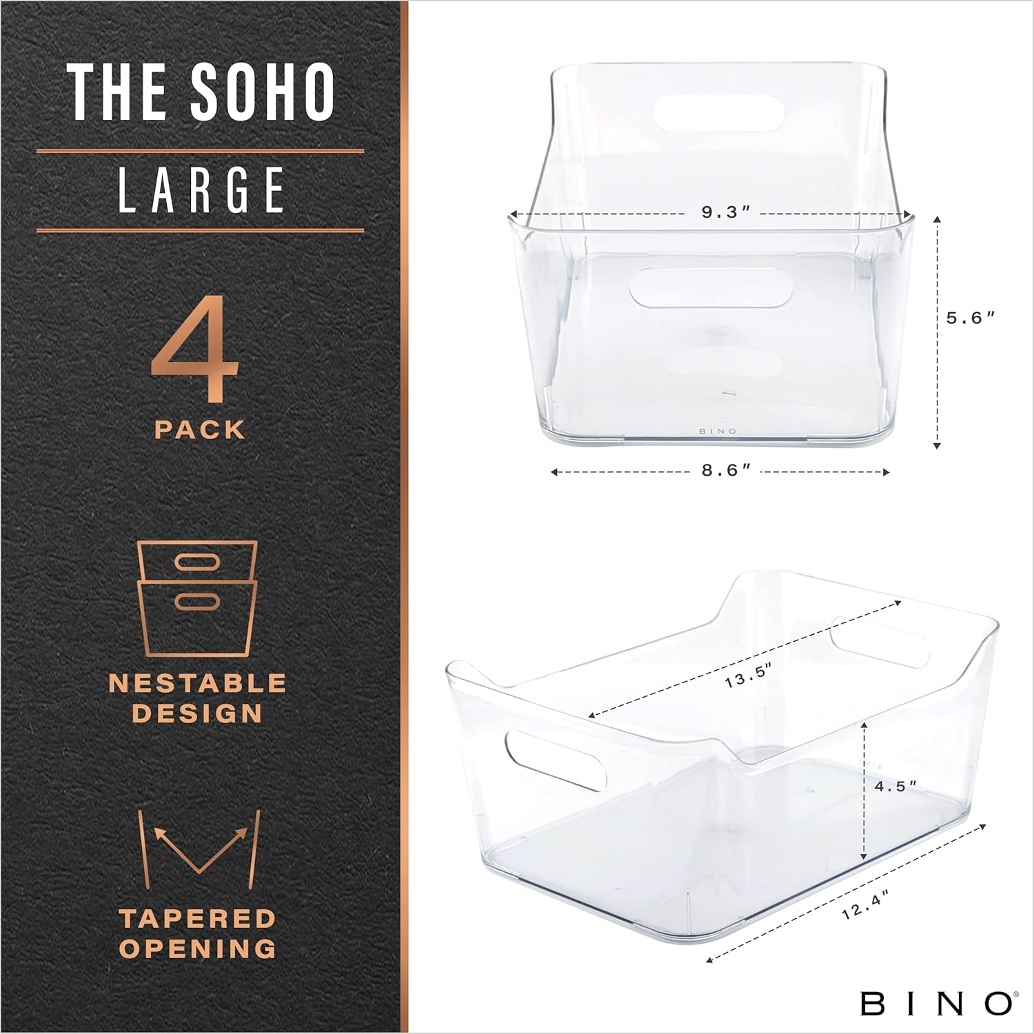 BINO | Plastic Organizer Bins, Small - 4 Pack | THE SOHO COLLECTION | Multi-Use Organizer Bins | Pantry Organizer & Freezer Organizer Bins | Plastic Storage Containers | Bins for Home & Kitchen Org