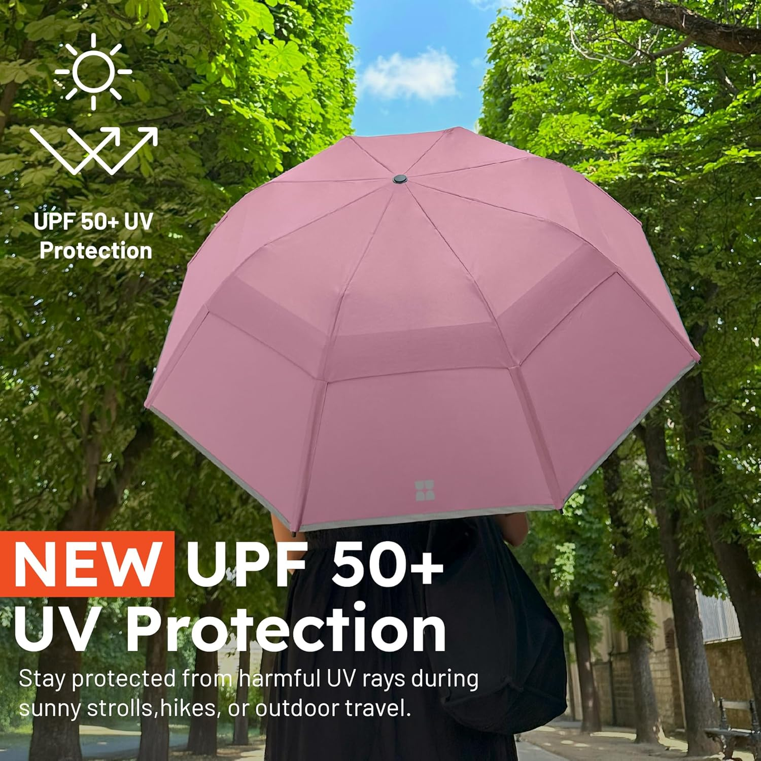 Weatherman Umbrella - Collapsible Umbrella - Windproof Umbrella Resists Up to 55 MPH Winds (Black)