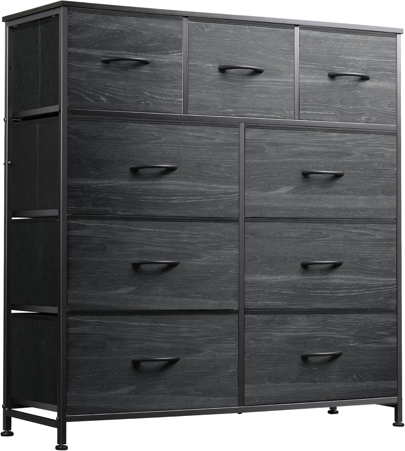 YITAHOME Dresser with 9 Drawers - Fabric Storage Tower, Organizer Unit for Living Room, Hallway, Closets - Sturdy Steel Frame, Wooden Top & Easy Pull Fabric Bins (Charcoal Black Wood Grain)