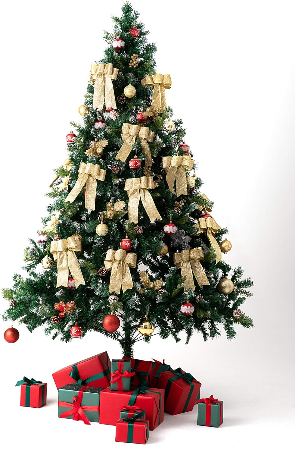 Ejiaya 12 Pieces Glitter Christmas Bows Christmas Wreath Bow Christmas Tree Ornaments Bows for Christmas Party Decoration (Gold)