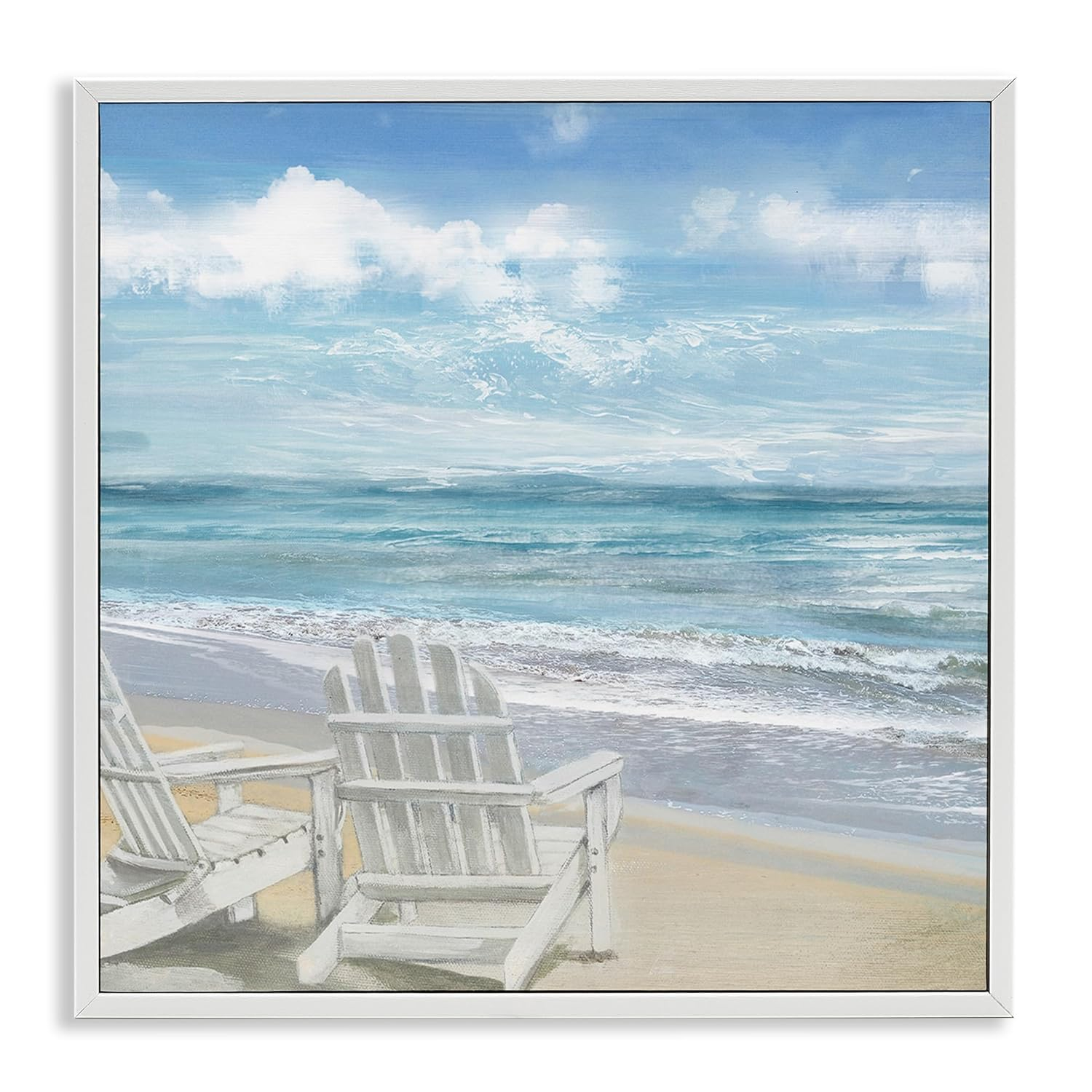 Stupell Industries White Adirondack Chairs on the Beach Painting, 12 x 12,Design by Main Line Studio