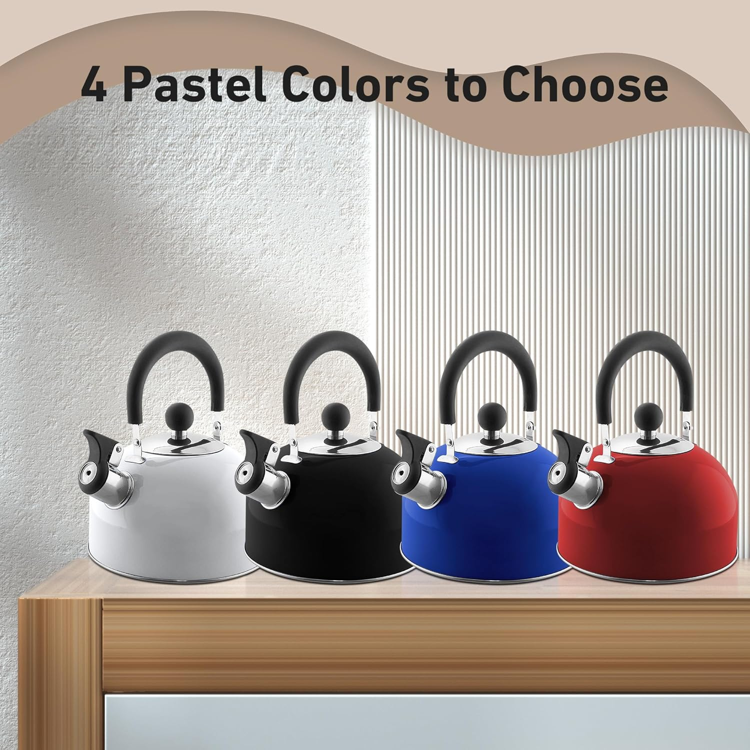 Lily's Home 2 Quart Stainless Steel Whistling Tea Kettle, the Perfect Stovetop Tea and Water Boilers for Your Home, Dorm, Condo or Apartment. Red