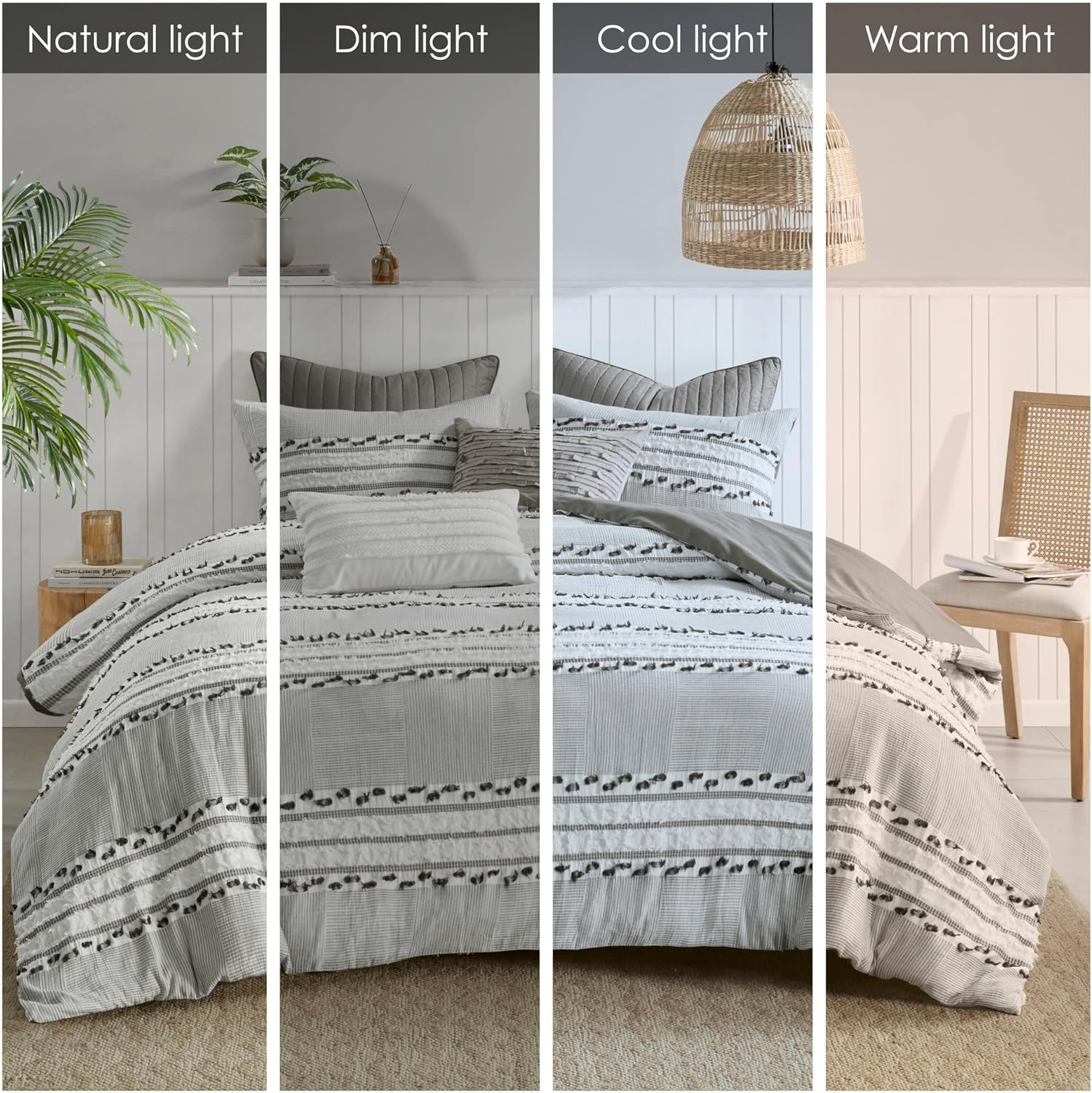 Full/QueenLennon Organic Cotton Jacquard Comforter Set Charcoal Gray: Farmhouse Style, OEKO-TEX Certified, 3-Piece Set