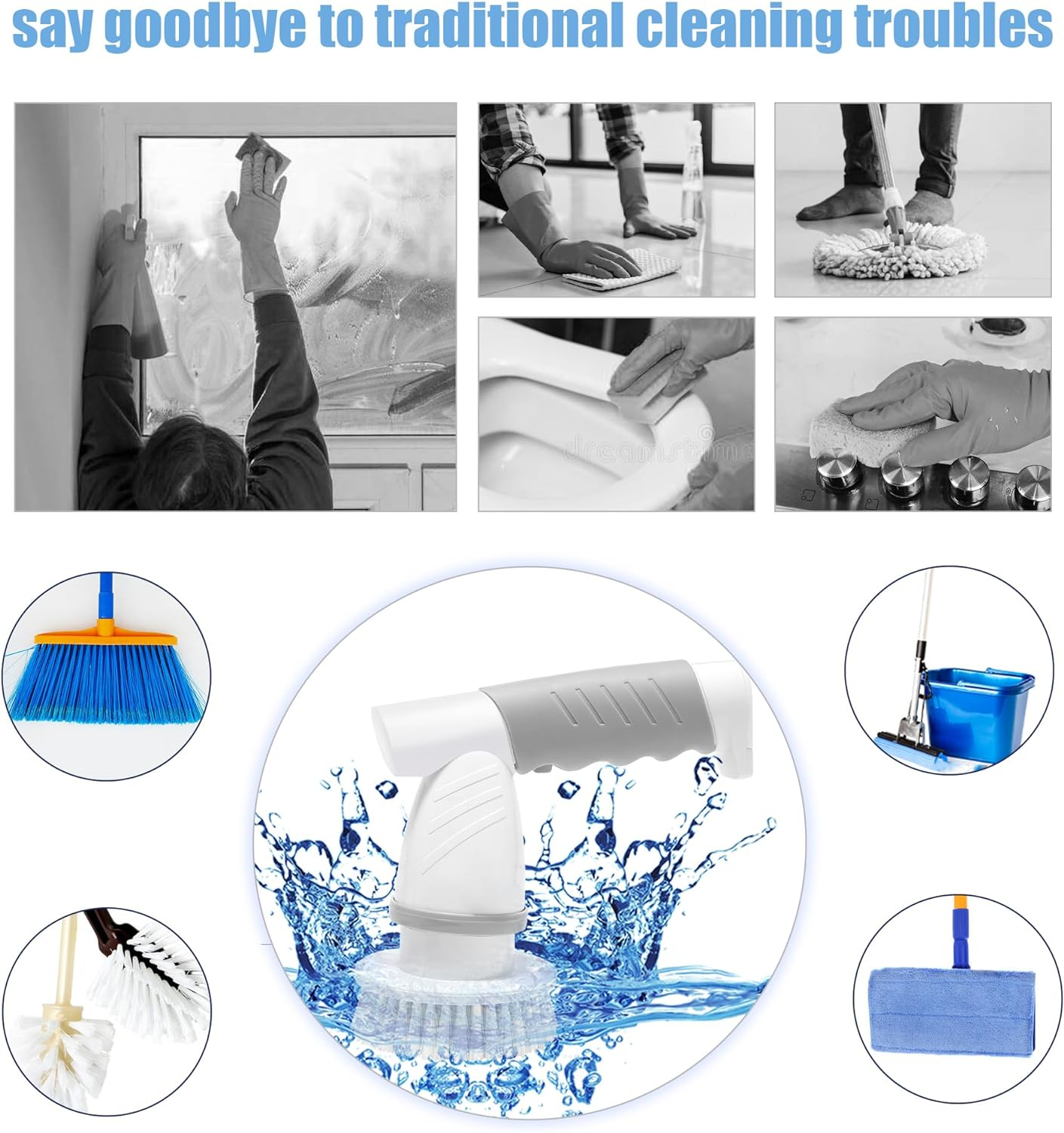 SZFIXEZ Electric Spin Scrubber, Cordless Electric Cleaning Brush for Bathroom Electric Spin Cleaner with 4 Replaceable Shower Cleaning Brush Heads for Wall, Stove, Tile, Bathtub, Toilet, Window