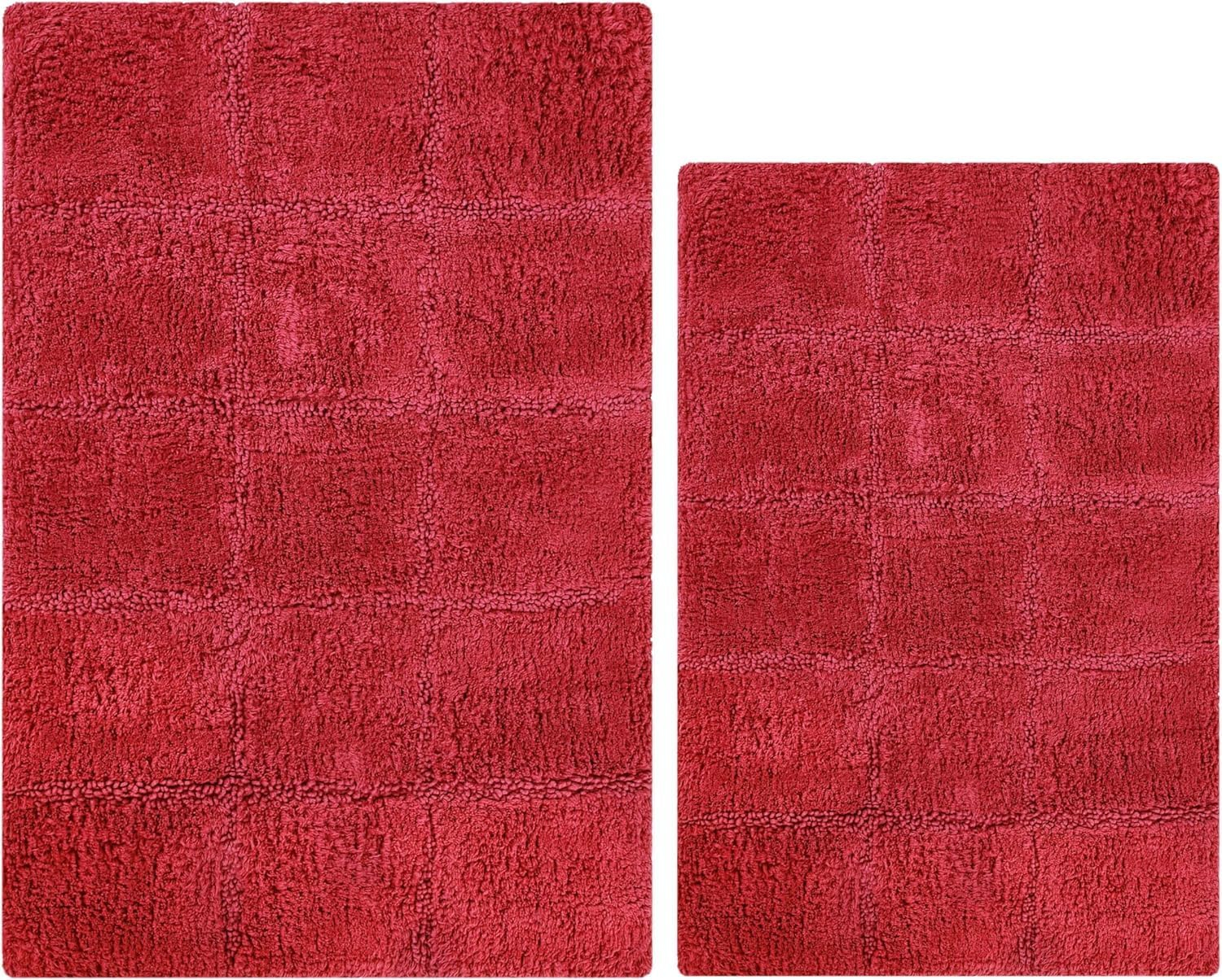 Cotton Checkered 2-Piece Toast Highly Absorbent Non-Slip Bath Rug Set by Superior