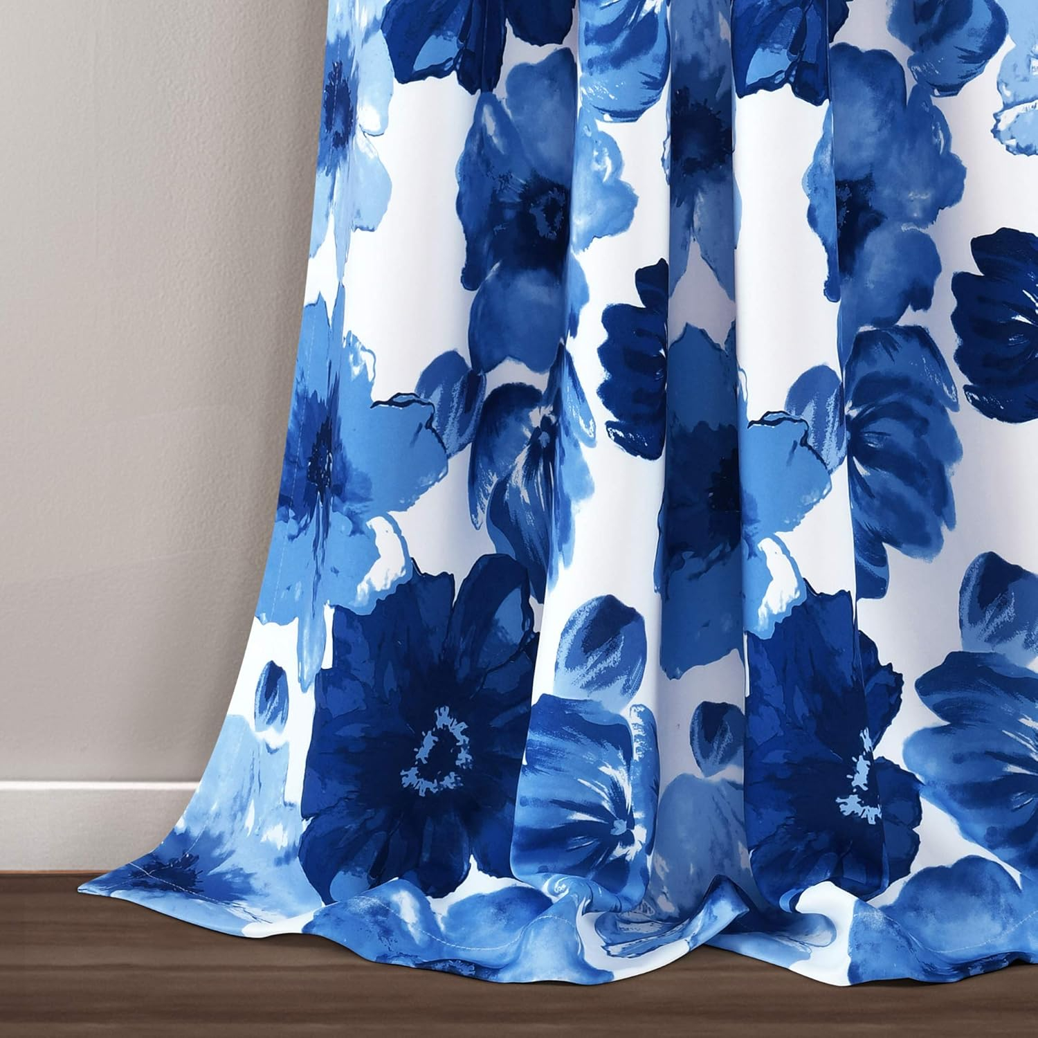 Navy and White Floral Light Filtering Grommet Curtains, 52"W x 84"L
