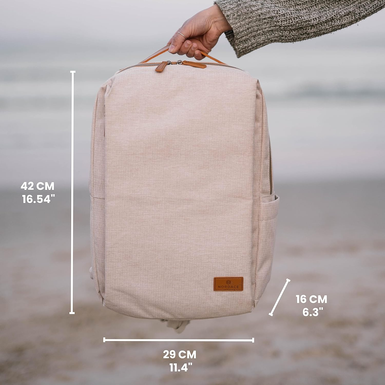 Nordace Siena Smart Backpack with USB Charging - 15.6 Inch Laptop Backpack, 19L Daily Backpack for Travel, Everyday, or Work (Beige)