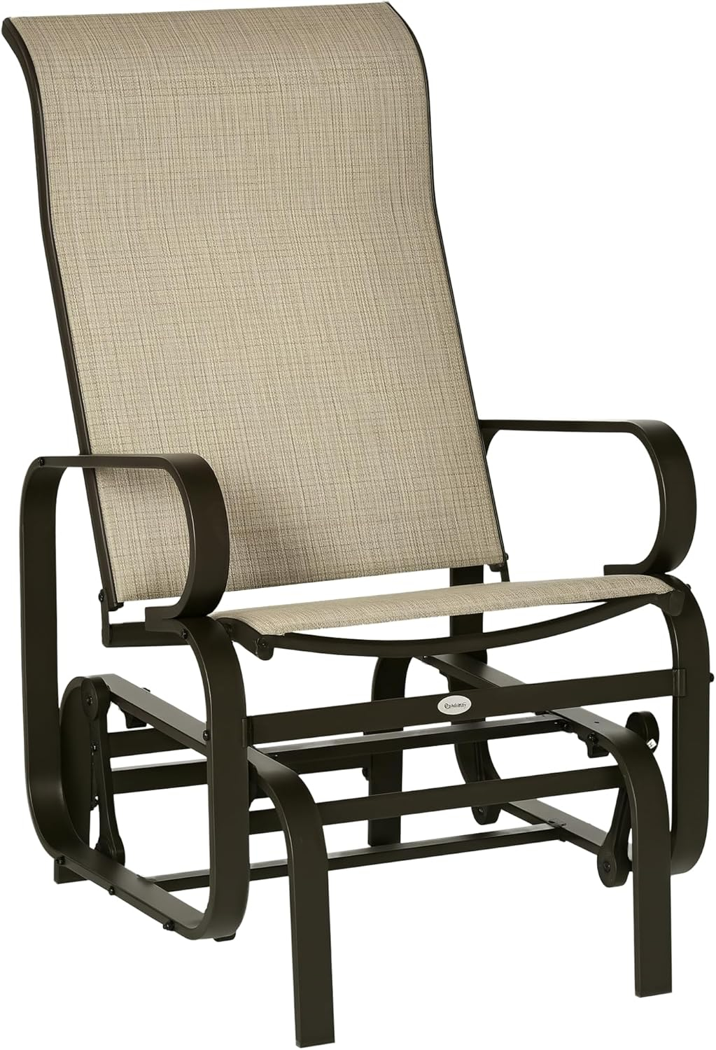 Tan Metal Outdoor Glider Chair with Mesh Fabric