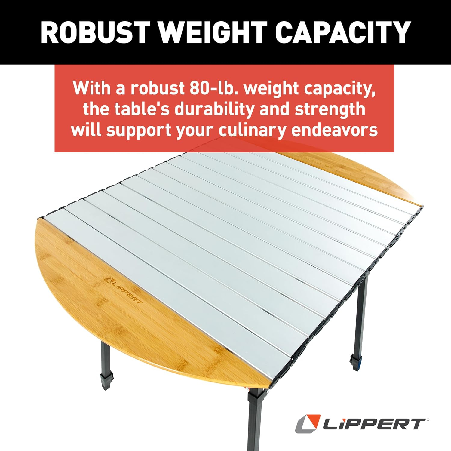 Lippert 2023053727 Roll Top Camping Table - Bamboo & Hammer Grey