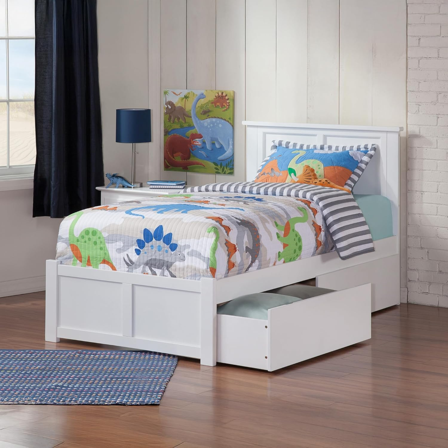 Madison Platform Bed with Flat Panel Foot Board and 2 Urban Bed Drawers in Multiple Colors and Sizes