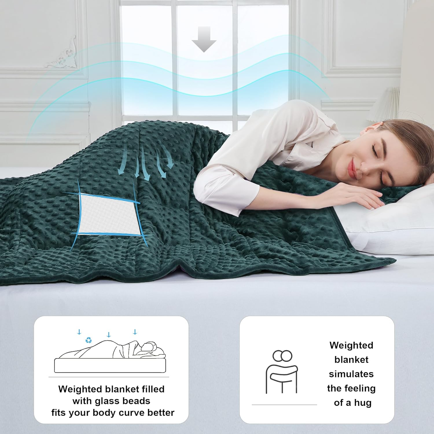 Alomidds Weighted Blanket (60"x80",20lbs Queen Size - Green), Weighted Blankets for Adults, Cooling Breathable Soft and Comfort Minky, Heavy Blanket Microfiber Material with Glass Beads