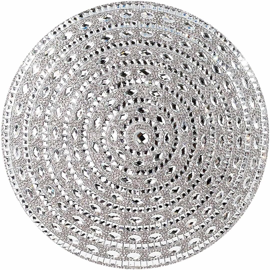 Sparkles Home Gatsby Round Pillow, Glass Rhinestones with Matching Velvet Silver