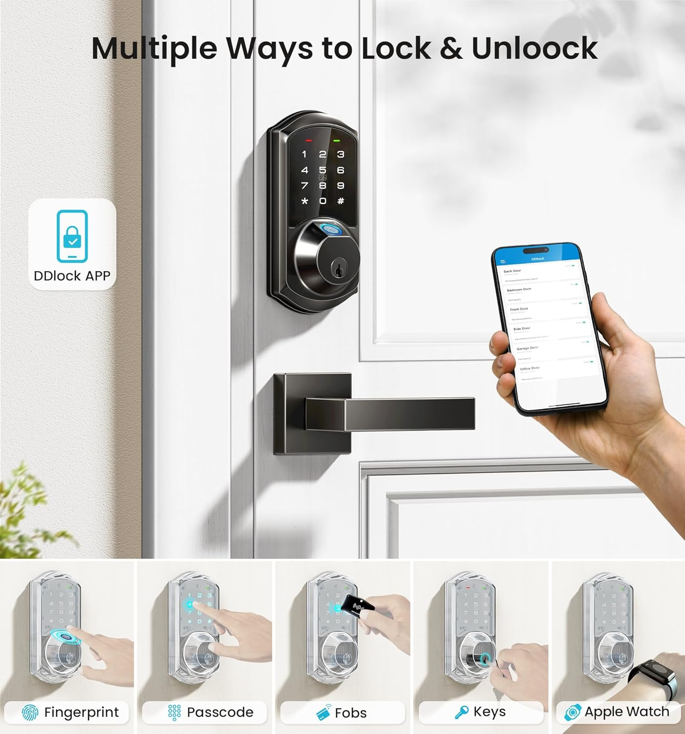 Matte Black Fingerprint Smart Lock with Keypad and Handle Set