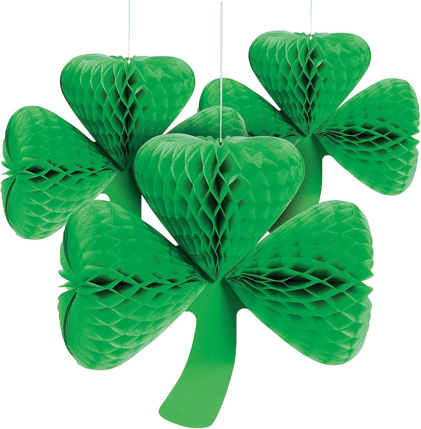 Green Tissue Paper Shamrock Hanging Decorations Set of 3