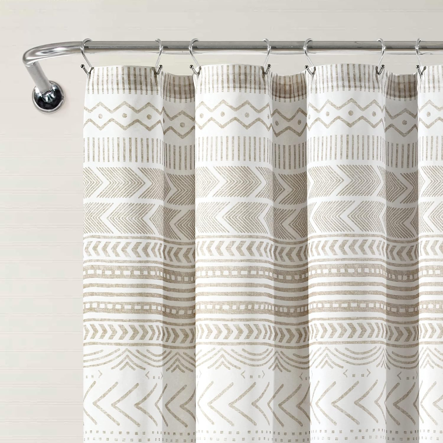 72 in. x 72 in. Hygge Geo Shower Curtain Taupe/White Single