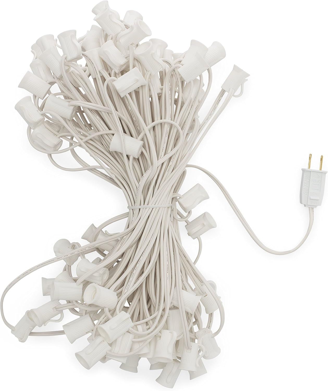 C7 Light Strings | 50' White Cord with 12" Socket Spacing, E12 Light Stringer for C7 Christmas Lights