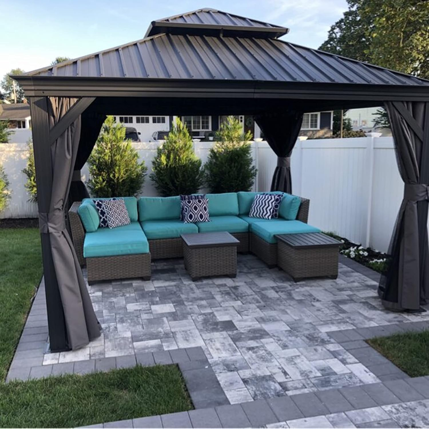 PURPLE LEAF 10' X 12' Hardtop Gazebo with Light Galvanized Steel Double Roof Outdoor Gazebo for Patio Lawn and Garden Grey