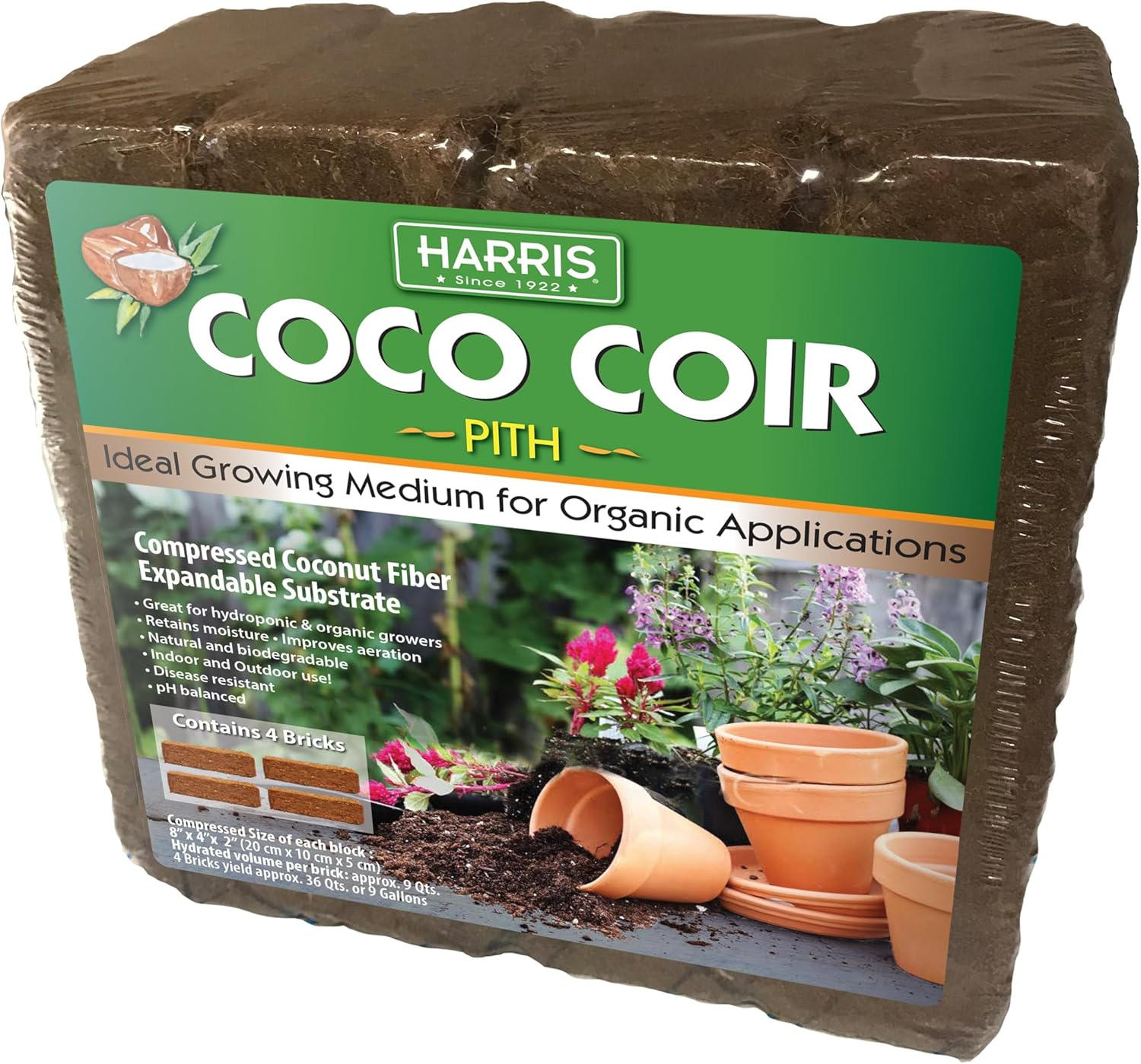 Harris COCO-4 Coco Coir Coconut Fiber Potting Mix - 4 lbs - Case of 4
