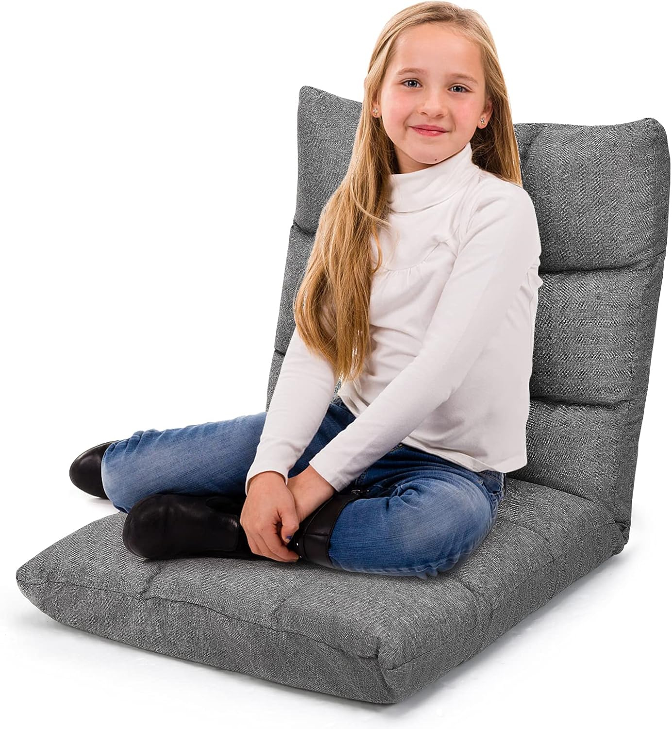 Giantex Floor Sofa Chair Video Gaming Chair with 14 Adjustable Position, Padded Back Support Floor Cushioned Seat, Folding Lazy Chair for Meditation, Reading, Watching, Living Room Recliner(Grey)