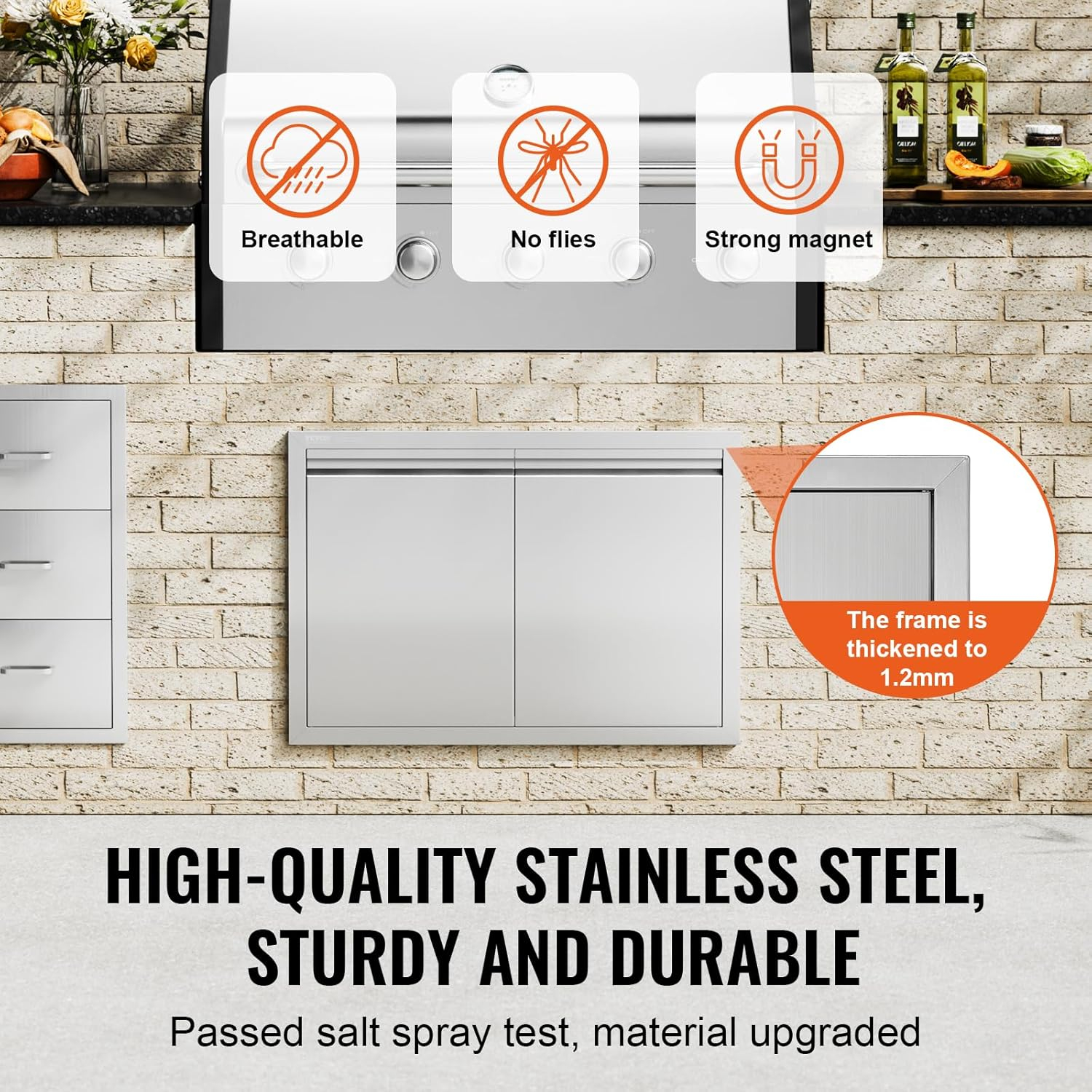 Stainless Steel Double BBQ Access Door with Hooks