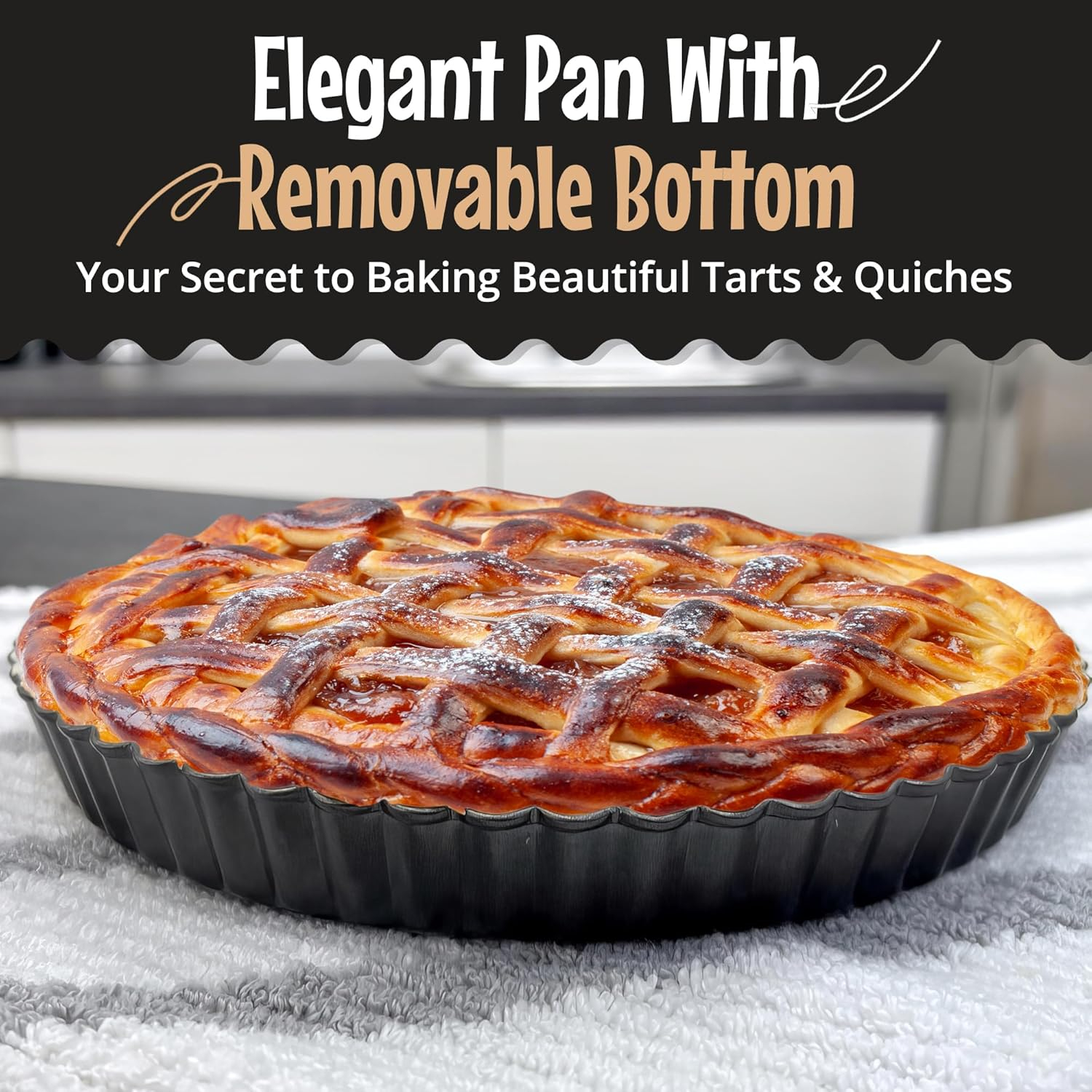 9 Inch Tart Pan with Removable Bottom - Non-Stick, Deep Fluted Quiche and Pie Pan