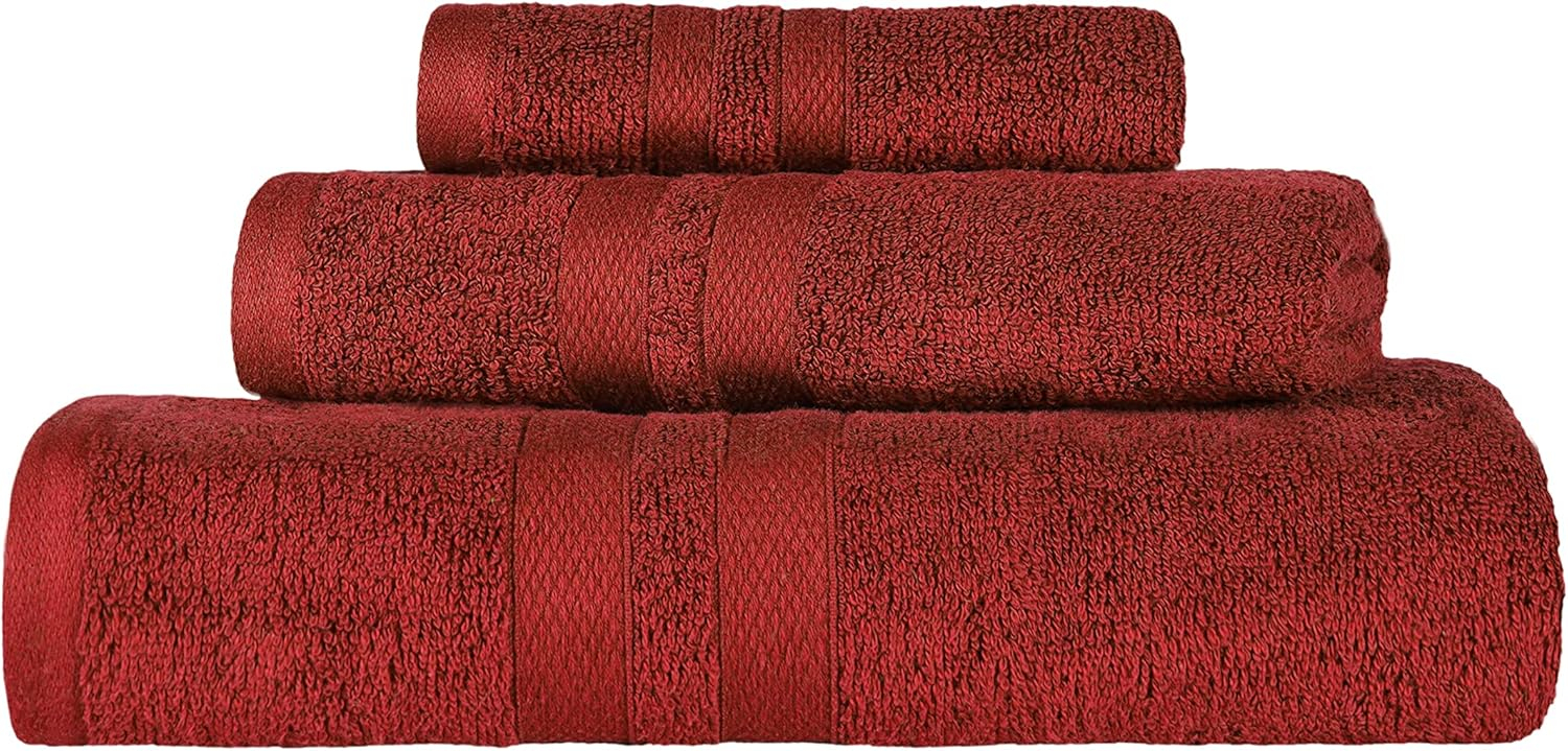 Superior Ultra Soft Cotton Solid 3-Piece Towel Sets, Maroon