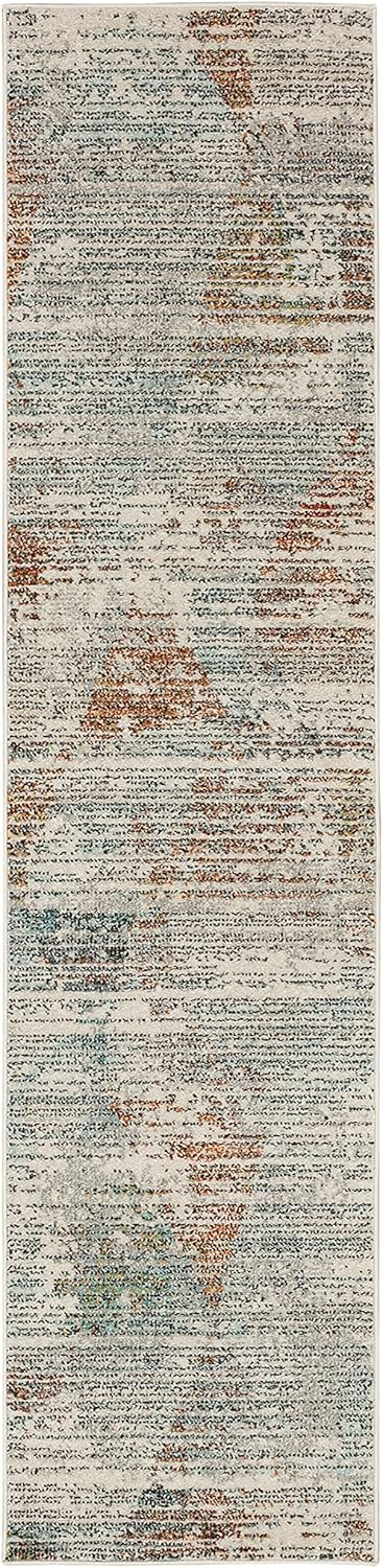 Gray Abstract Synthetic Easy Care Runner Rug 96" x 23"