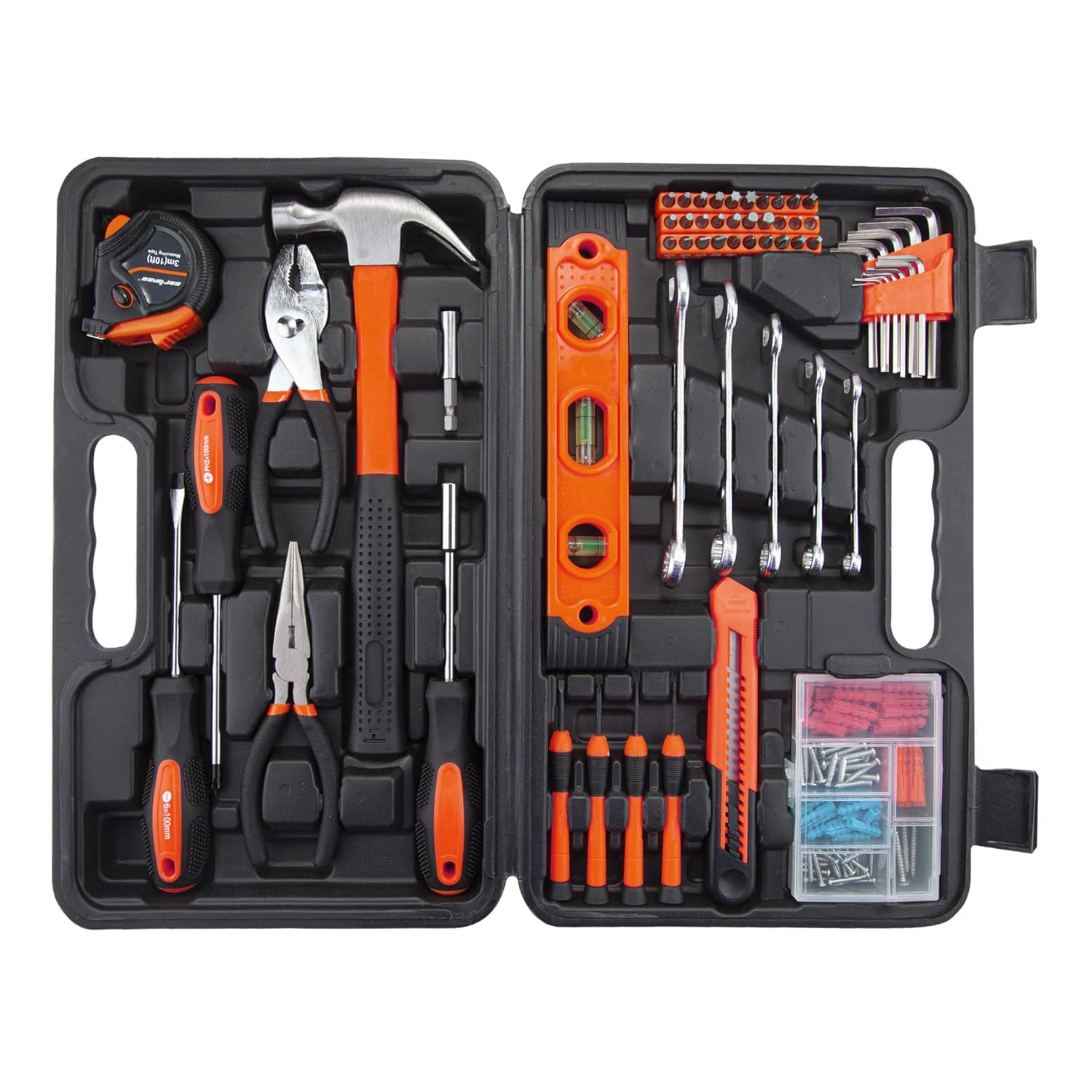 CARTMAN 152 Piece Tool Set General Hand Tool Kit with Plastic Toolbox Storage Case Automotive Wrench Sets Orange