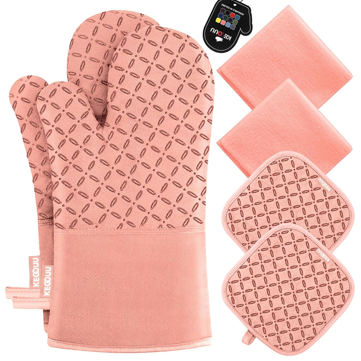 Oven Mitts and Pot Holders 6pcs Set, Kitchen Oven Glove High Heat Resistant 500 Degree Extra Long Oven Mitts and Potholder with Non-Slip Silicone Surface for Cooking (Grey)