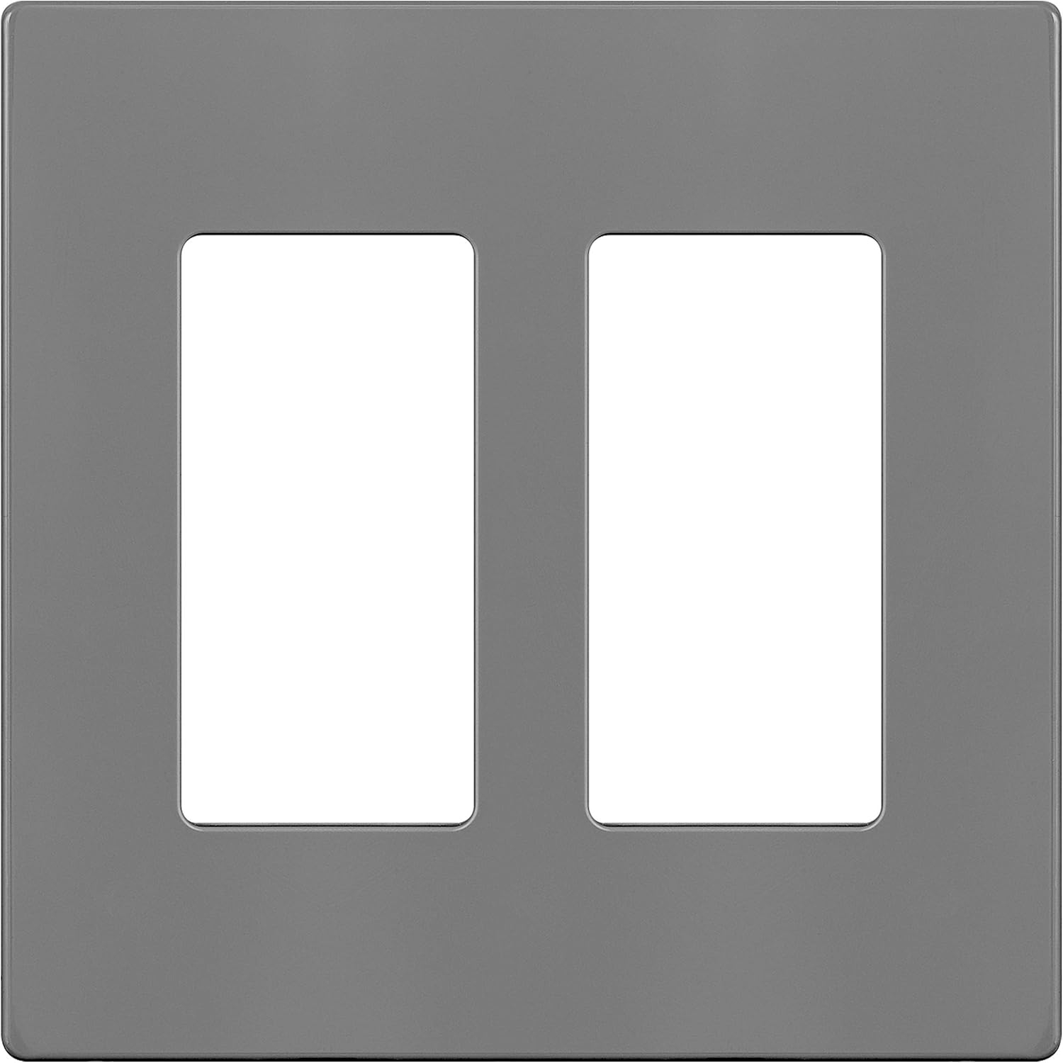 ENERLITES Screwless Decorator Wall Plates Child Safe Outlet Covers, Size 2-Gang 4.68" H x 4.73" L, Unbreakable Polycarbonate Thermoplastic, SI8832-GY, Glossy, Gray