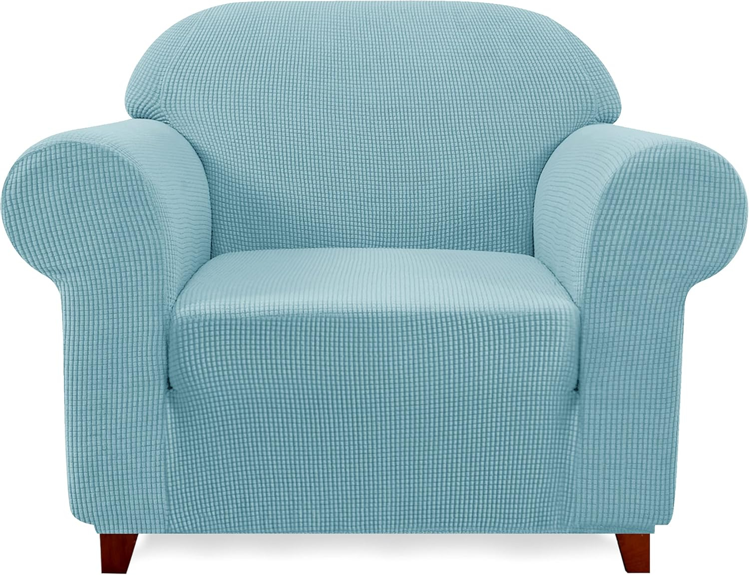 Subrtex Stretch 1-Piece Textured Grid Armchair Slipcover, Steel Blue